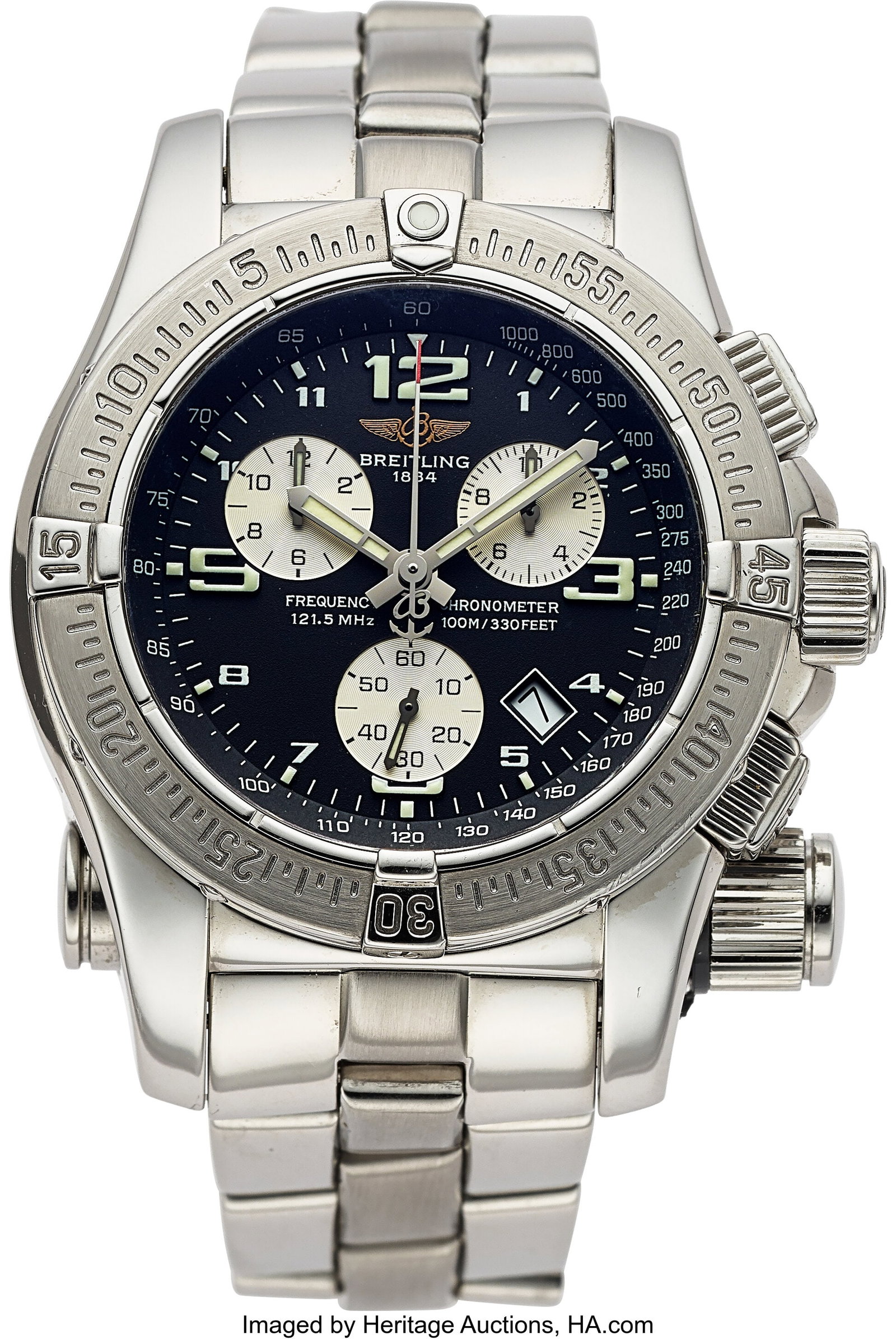 Breitling Emergency Mission, Stainless Steel, Re: Breitling Emergency Mission, Stainless Steel, Ref. A73321 Case: 45 mm, stainless steel, three body, four screw case back, bidirectional ratcheted rotat