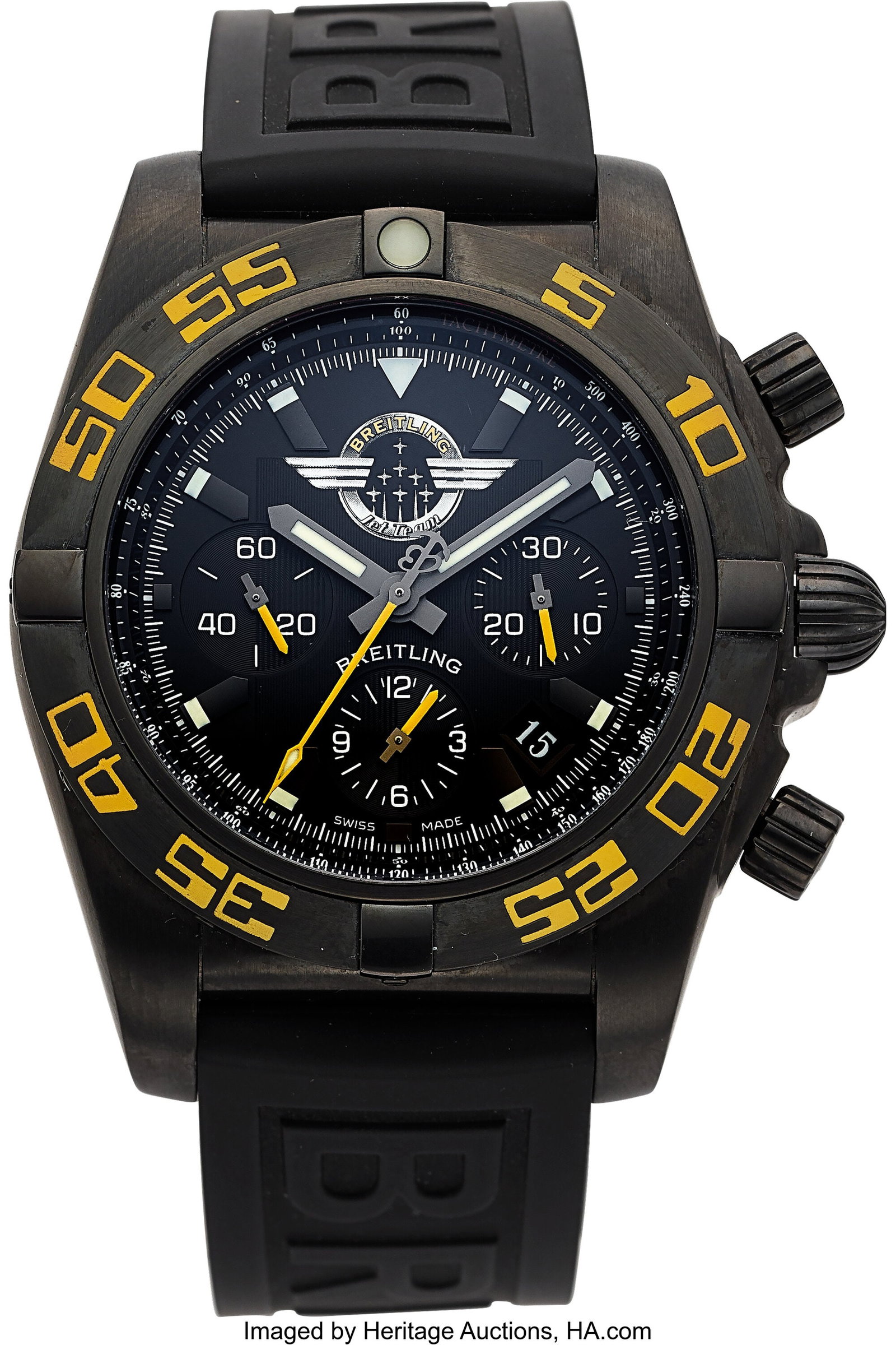 Breitling Chronometer Jet Team American Tour Lim: Breitling Chronometer Jet Team American Tour Limited Edition 91/500, Full Set, Ref. MB0110 Case: 45 mm, brushed black stainless steel, three body, screw-