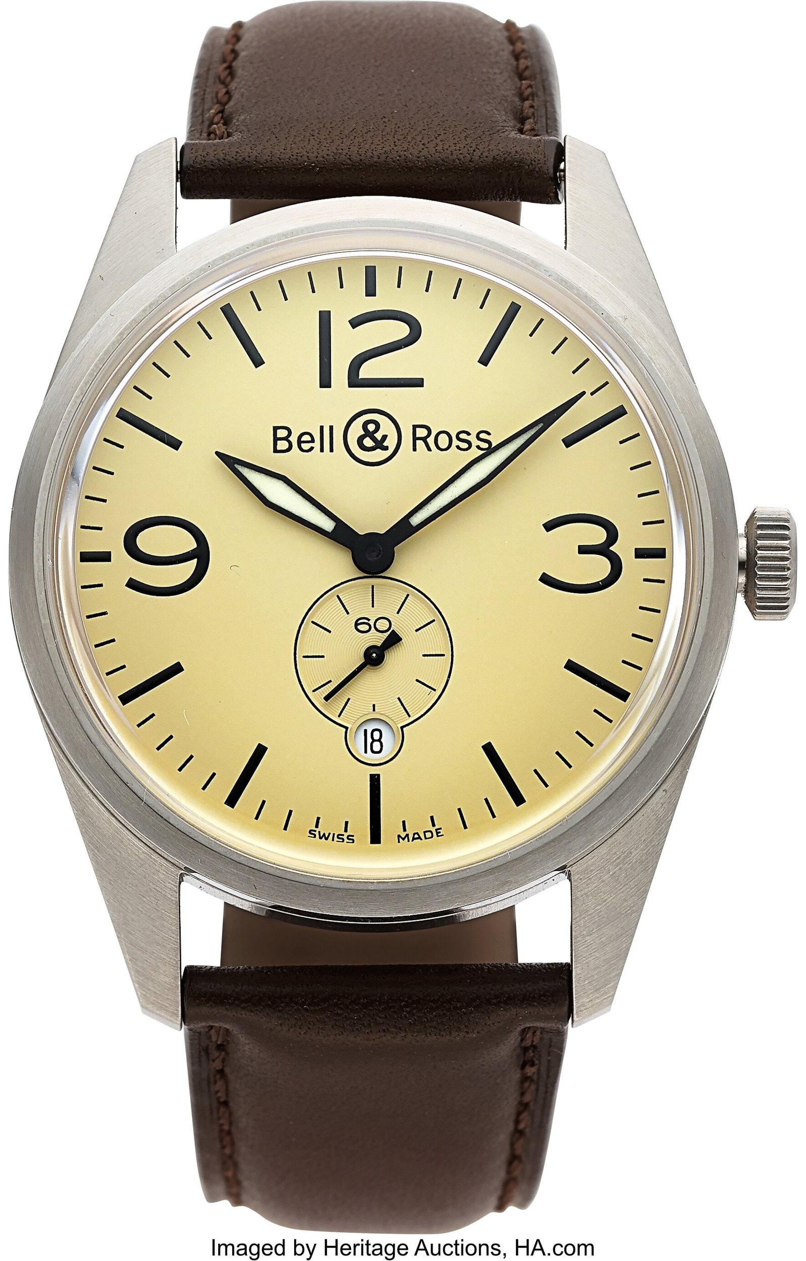 Bell & Ross Vintage, 41 mm, Steel, Ref. BR 123-9: Bell & Ross Vintage, 41 mm, Steel, Ref. BR 123-95-SS Case: 44 mm, stainless steel, three body, screw-down case back, No. 10772