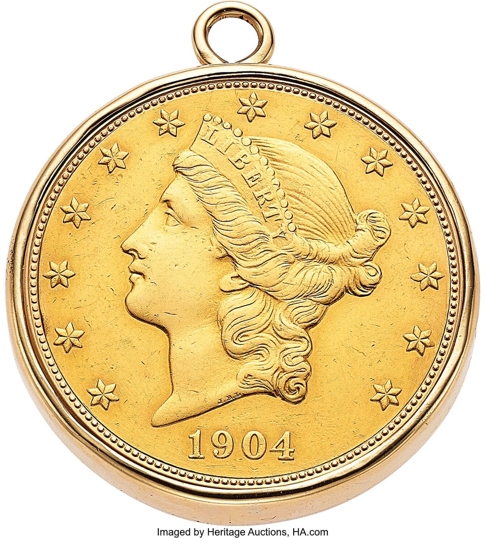 Mathey-Tissot $20 Liberty Gold Coin Watch, 18k Y: Mathey-Tissot $20 Liberty Gold Coin Watch, 18k Yellow Gold Case: 35 mm, 18k yellow gold, Liberty coin hinged case, No. 211512 Dial: champagne dial&com