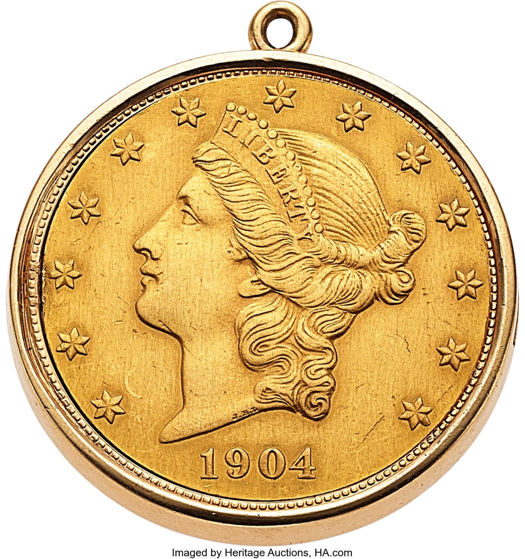 V. Bueche Girod, 18k Gold Liberty Coin Watch, Re: V. Bueche Girod, 18k Gold Liberty Coin Watch, Ref. 9960 Case: 35 mm, 18k yellow gold, Liberty Coin hinged case, No. 51793 Dial: silvered 