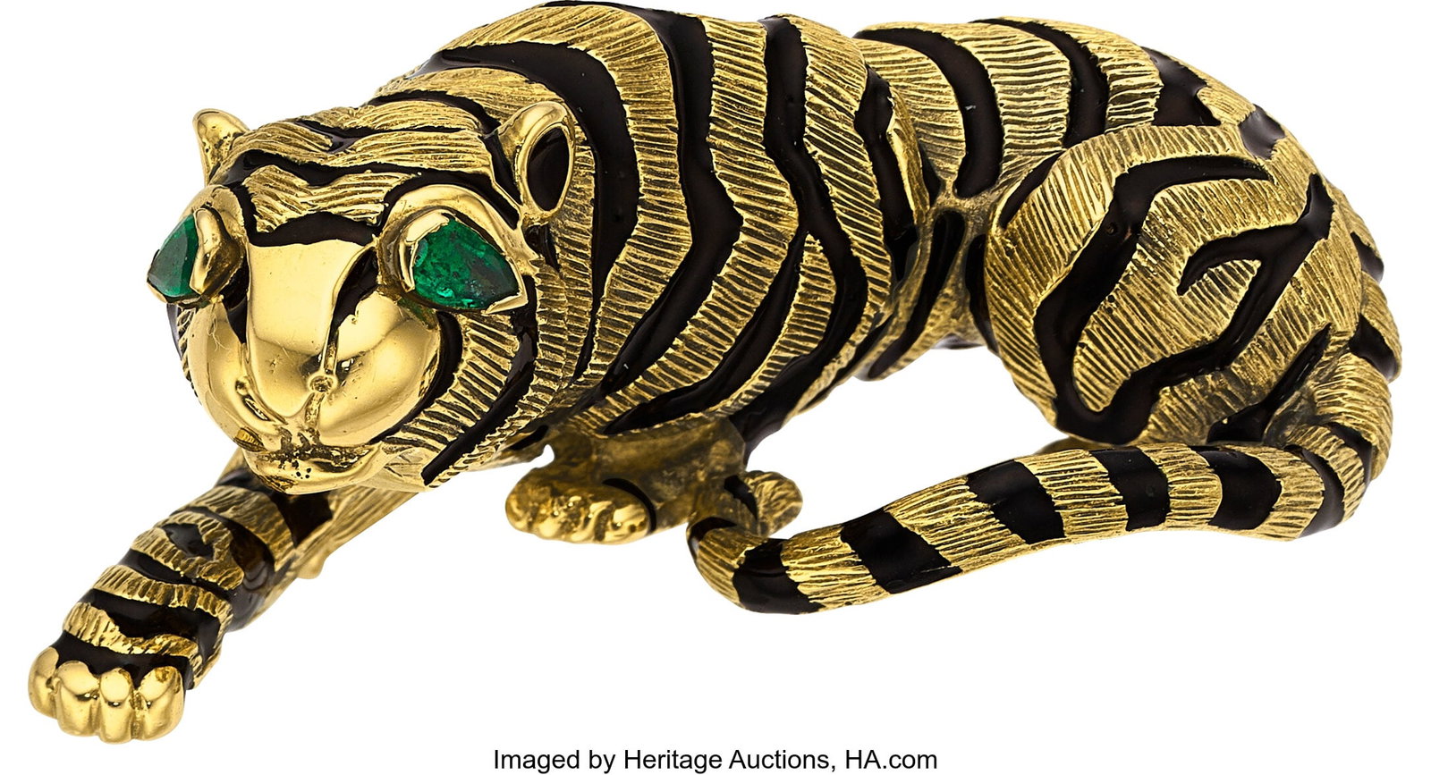 David Webb Emerald, Enamel, Gold Brooch Stones:: David Webb Emerald, Enamel, Gold Brooch Stones: Pear-shaped emeralds weighing a total of approximately 0.30 carat Element: Enamel Metal: 18k gold Marked: