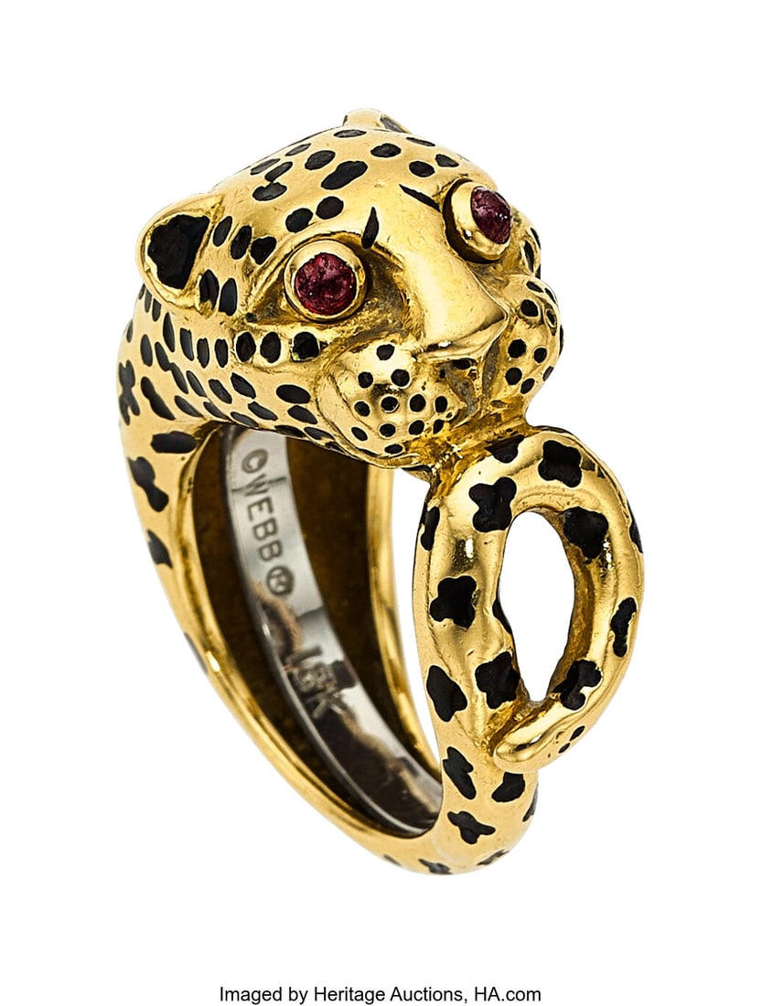 David Webb Ruby, Enamel, Gold Ring Stones: Ruby