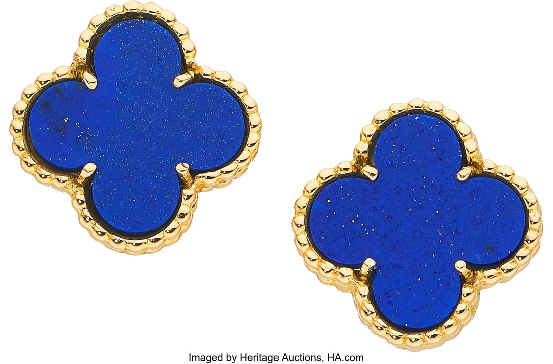 Van Cleef & Arpels Lapis Lazuli, Gold Earrings, : Van Cleef & Arpels Lapis Lazuli, Gold Earrings, French Stones: Carved lapis lazuli Metal: 18k gold Marked: for Van Cleef & Arpels; French hallmarks Collectio