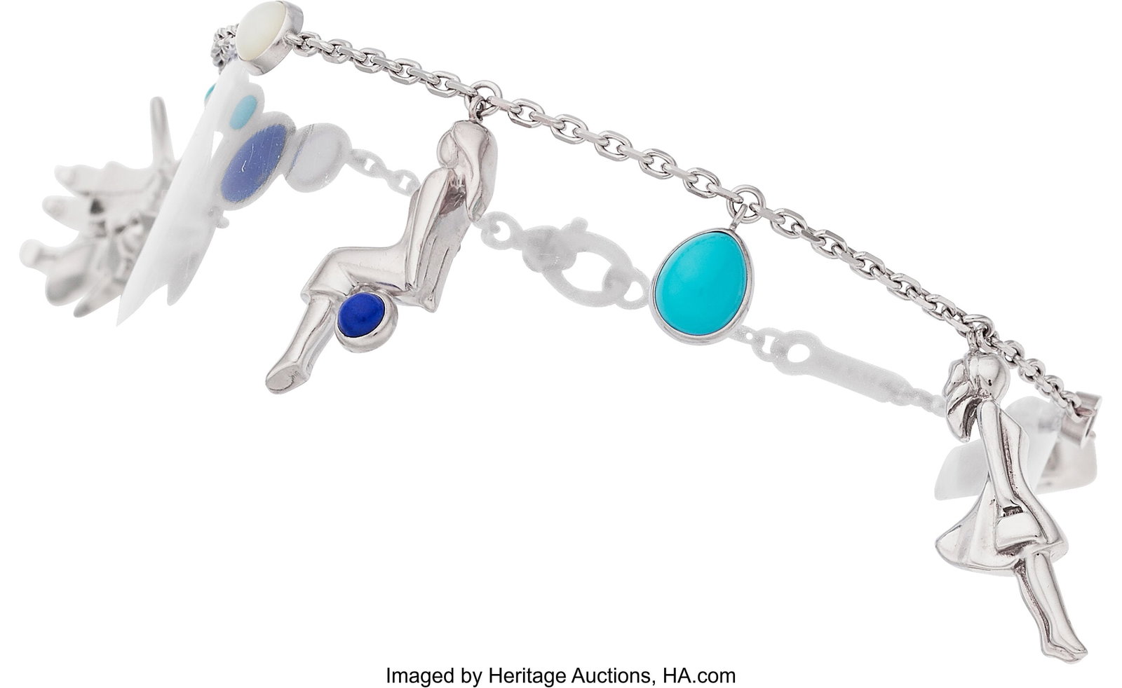 Van Cleef & Arpels Multi-Stone, Diamond, White : Van Cleef & Arpels Multi-Stone, Diamond, White Gold Bracelet, French, circa 2010 Stones: Full-cut diamond; turquoise cabochons; lapis lazuli cabochons;