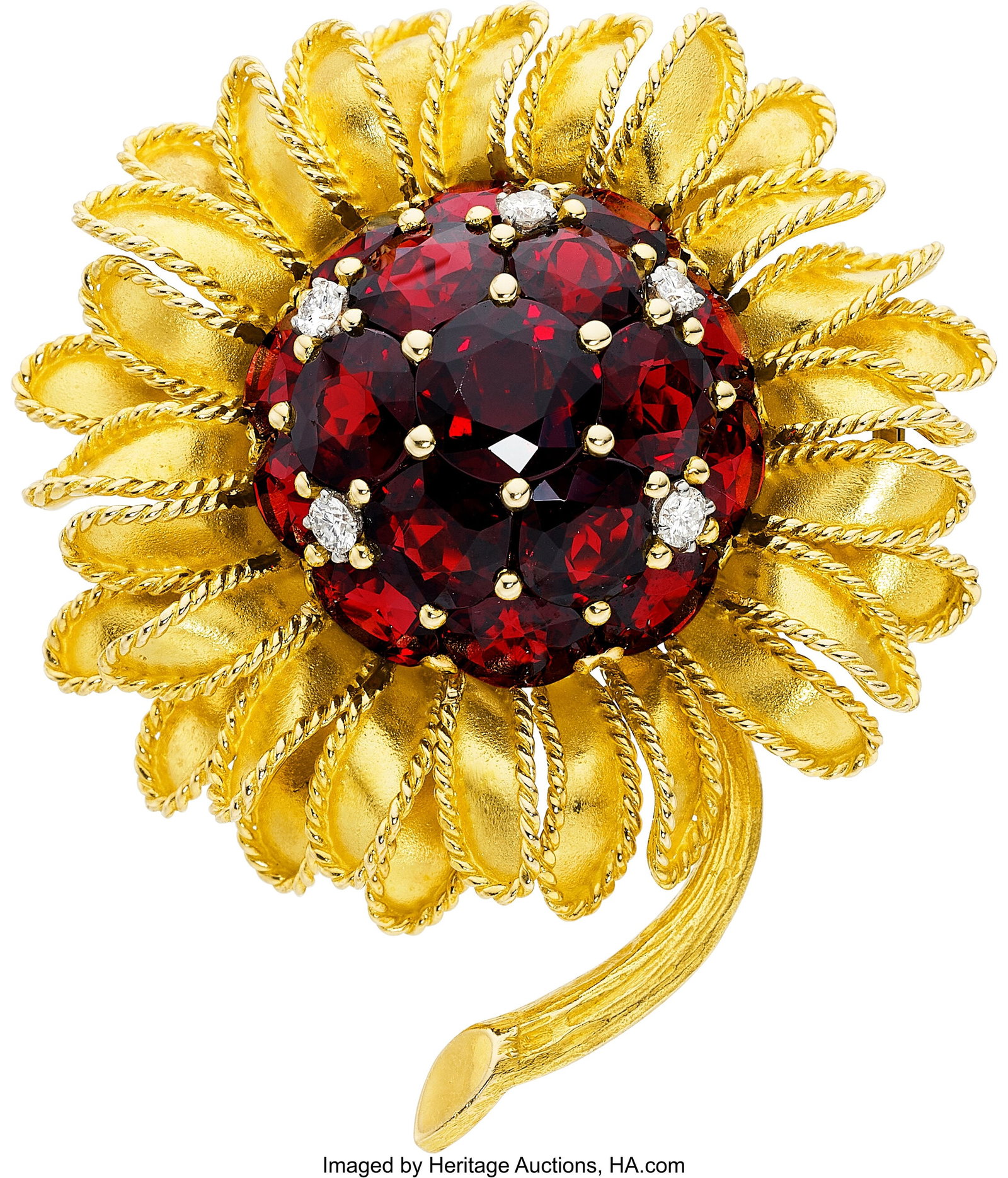 Garnet, Diamond, Gold Brooch, French Stones: Ro (1 of 2)
