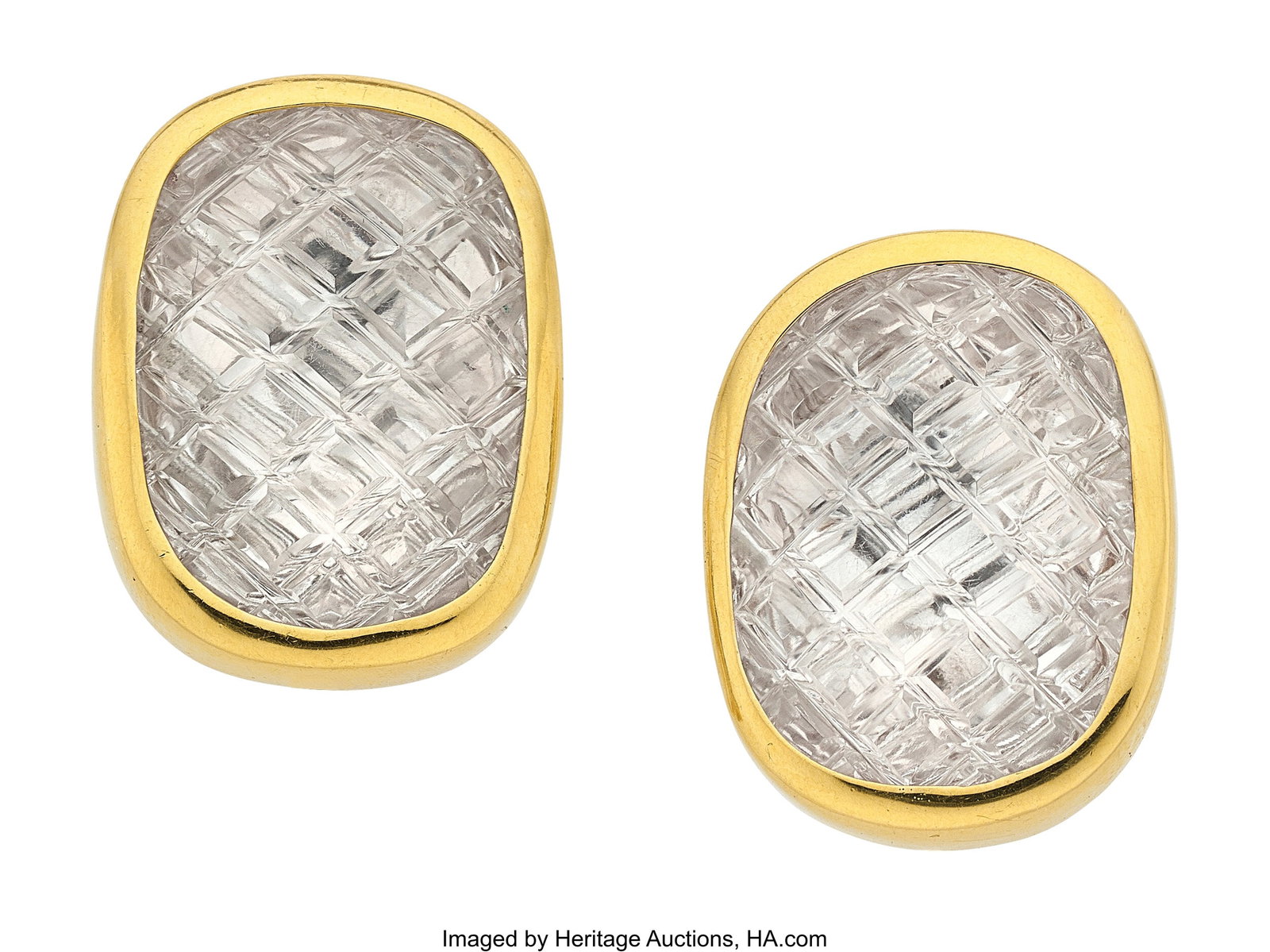 David Webb Rock Crystal Quartz, Gold Earrings S (1 of 2)