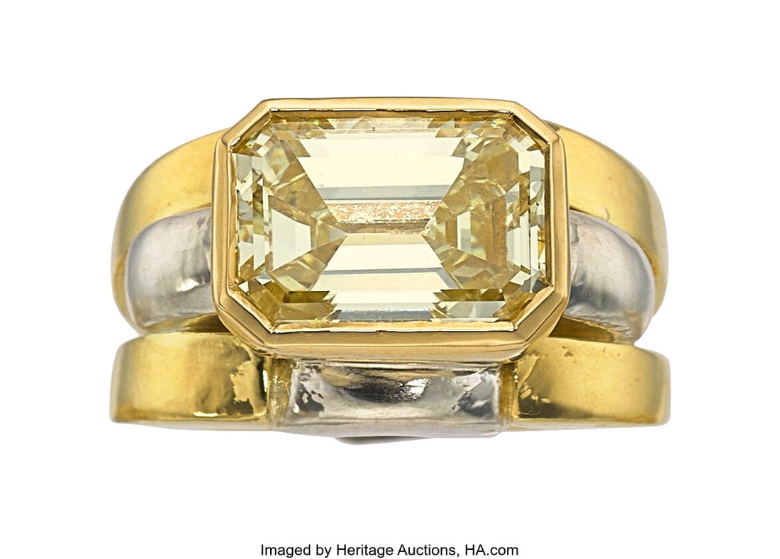 Aldo Cipullo for Cartier Diamond, Gold, Sterling: Aldo Cipullo for Cartier Diamond, Gold, Sterling Silver Ring Stones: Emerald-cut diamond weighing 5.10 carats Metal: 18k gold and sterling silver Marked: A.