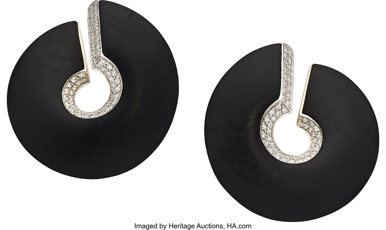 Vhernier Jet, Diamond, Gold Earrings Stones: Ca: Vhernier Jet, Diamond, Gold Earrings Stones: Carved jet; full-cut diamonds weighing a total of approximately 1.20 carats Metal: 18k gold Marked: Vhernier Coll