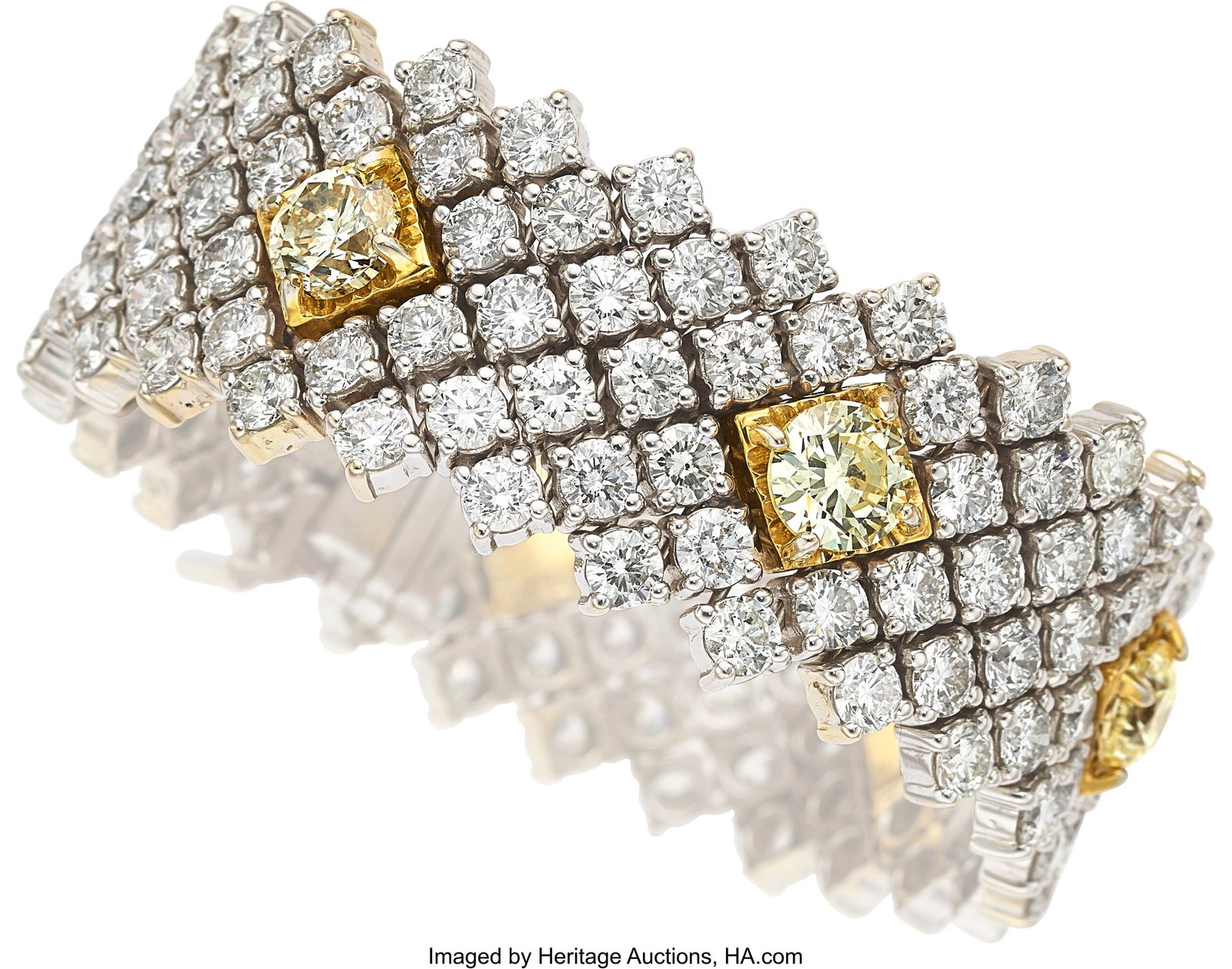 Diamond, Gold Bracelet Stones: Round brilliant-: Diamond, Gold Bracelet Stones: Round brilliant-cut diamonds weighing a total of approximately 8.45 carats; full-cut diamonds weighing a total of approximately 34.00 cara