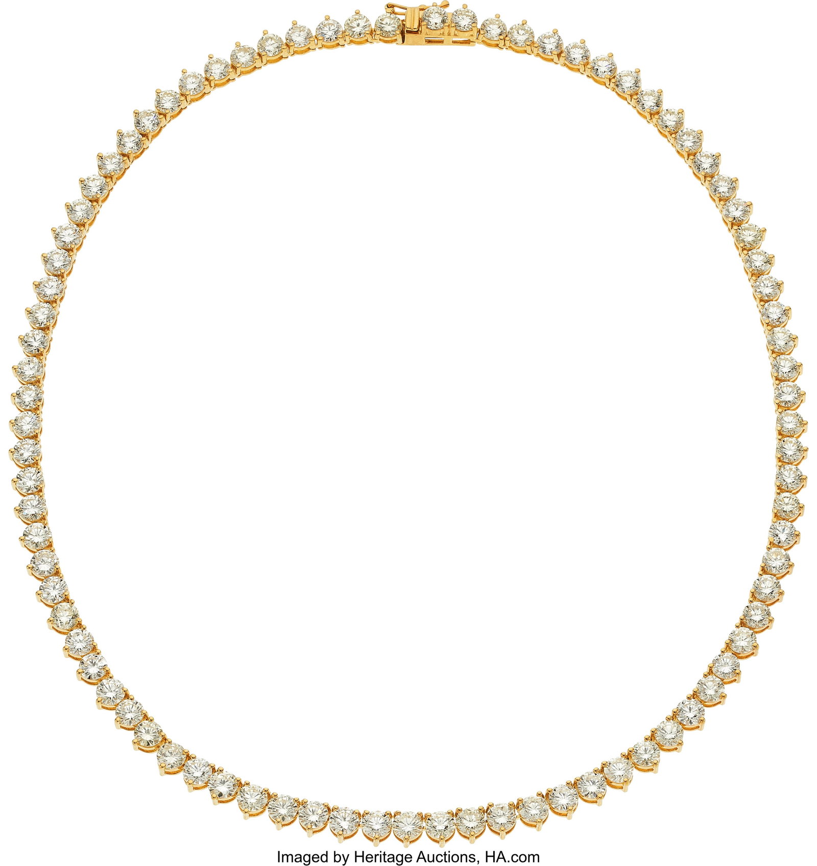 Diamond, Gold Necklace Stones: Full-cut diamond: Diamond, Gold Necklace Stones: Full-cut diamonds weighing a total of approximately 27.40 carats Metal: 14k gold Gross Weight: 28.60 grams Dimensions: 16-1&s
