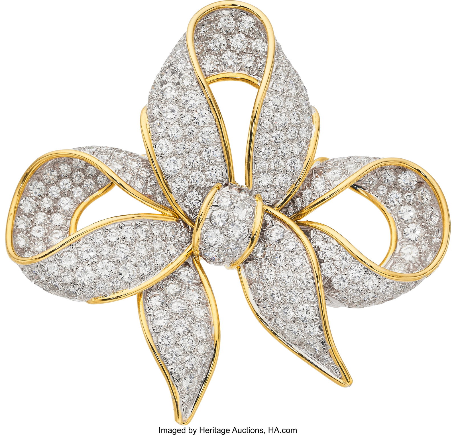 David Webb Diamond, Platinum, Gold Brooch Stone: David Webb Diamond, Platinum, Gold Brooch Stones: Full-cut diamonds weighing a total of 12.58 carats Metal: Platinum and 18k gold Marked: for David Webb Gross Weig
