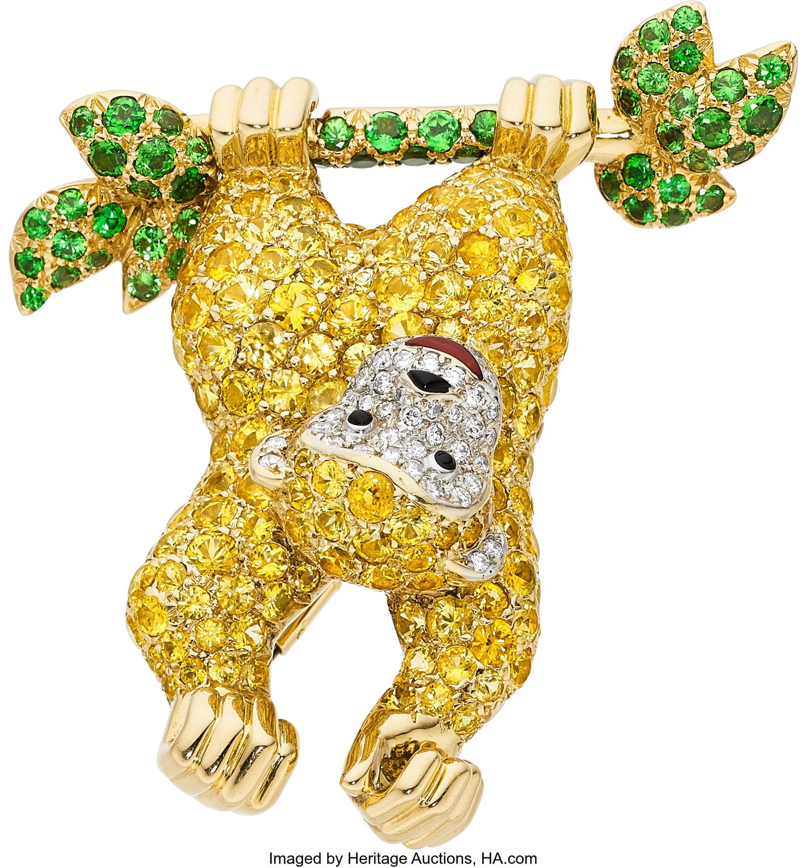 de Grisogono Diamond, Yellow Sapphire, Tsavorit: de Grisogono Diamond, Yellow Sapphire, Tsavorite Garnet, Enamel, Gold Brooch, French Stones: Full-cut diamonds weighing a total of approximately 0.30 carat&s