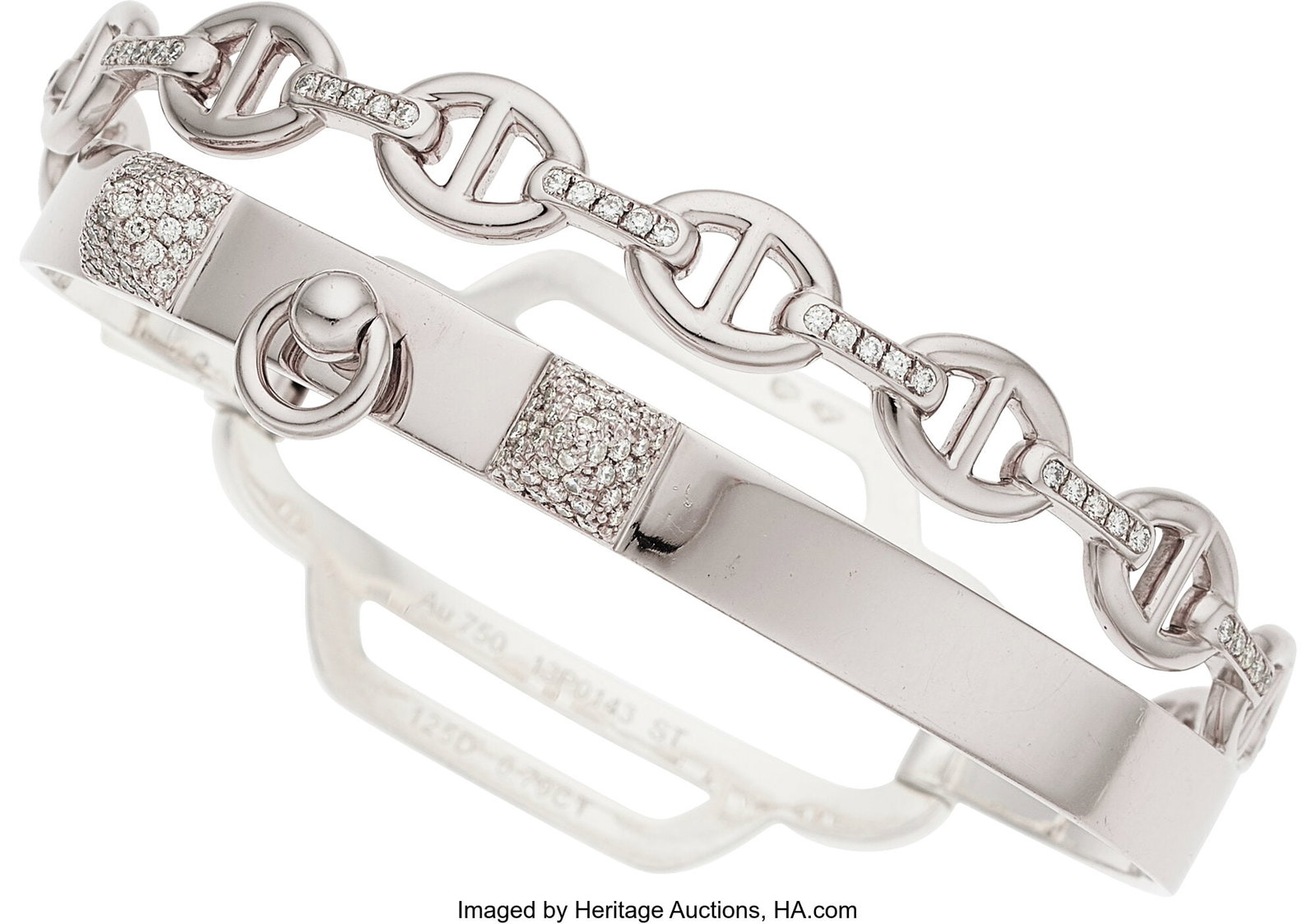 Hermès Diamond, White Gold Bracelet, French St: Hermès Diamond, White Gold Bracelet, French Stones: Full-cut diamonds weighing a total of 0.79 carat Metal: 18k white gold Marked: Hermès; Frenc