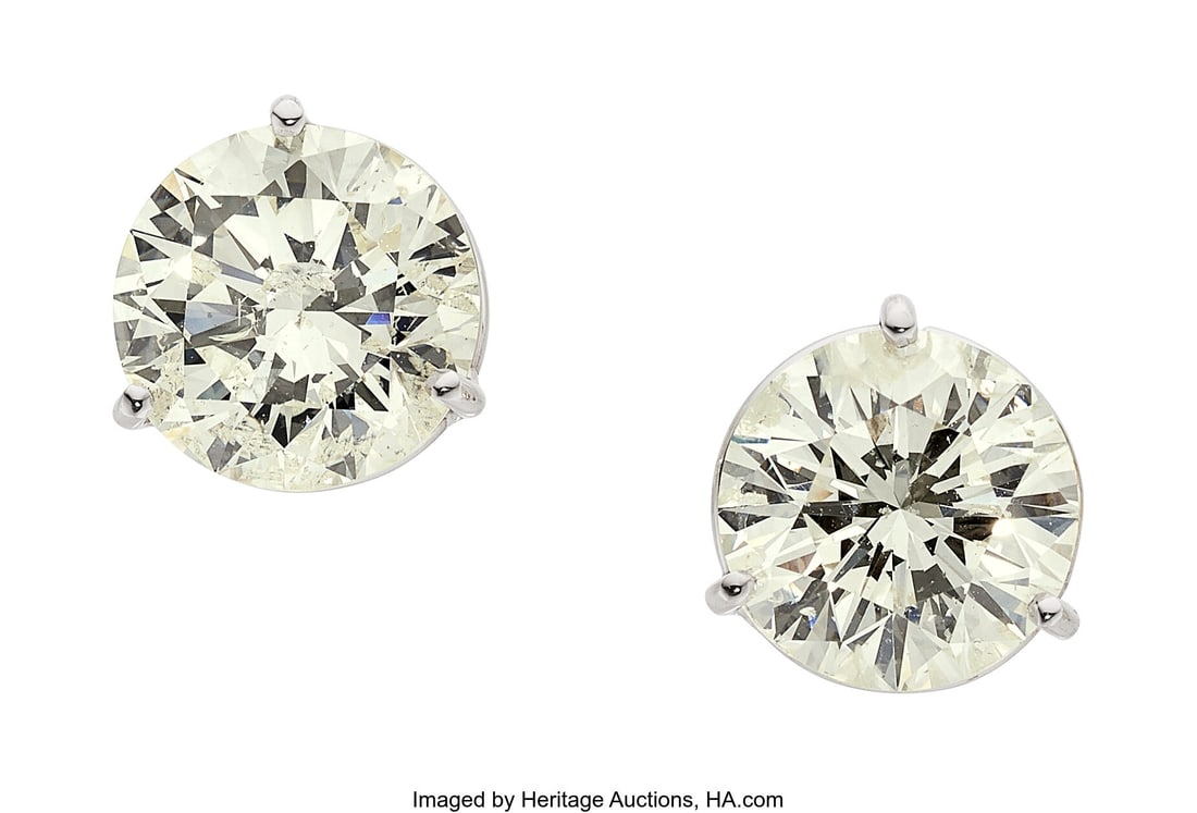 Diamond, White Gold Earrings Stones: Round bril: Diamond, White Gold Earrings Stones: Round brilliant-cut diamonds weighing a total of 8.18 carats Metal: 18k, 14k and 10k white gold (backs) Gross Weight&colon