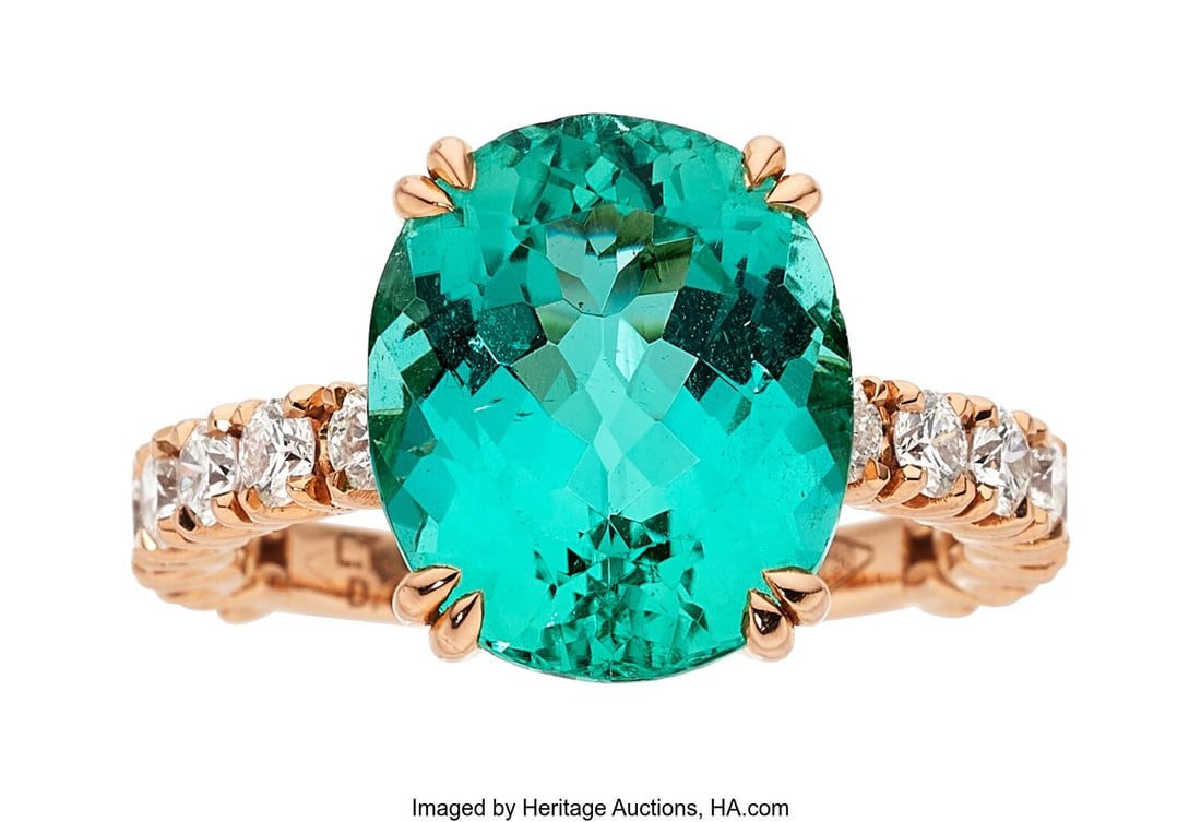 Jochen Leën Tourmaline, Diamond, Rose Gold Ring: Jochen Leën Tourmaline, Diamond, Rose Gold Ring Stones: Oval-shaped tourmaline weighing 6.51 carats; full-cut diamonds weighing a total of 0.89 carat Metal&co