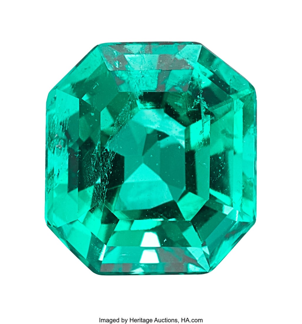 3.34 ct Colombian Emerald Shape: Octagonal Meas: 3.34 ct Colombian Emerald Shape: Octagonal Measurements: 9.75 x 8.82 x 6.39 mm Treatment: No indications of clarity enhancement Origin: Colombia Rep