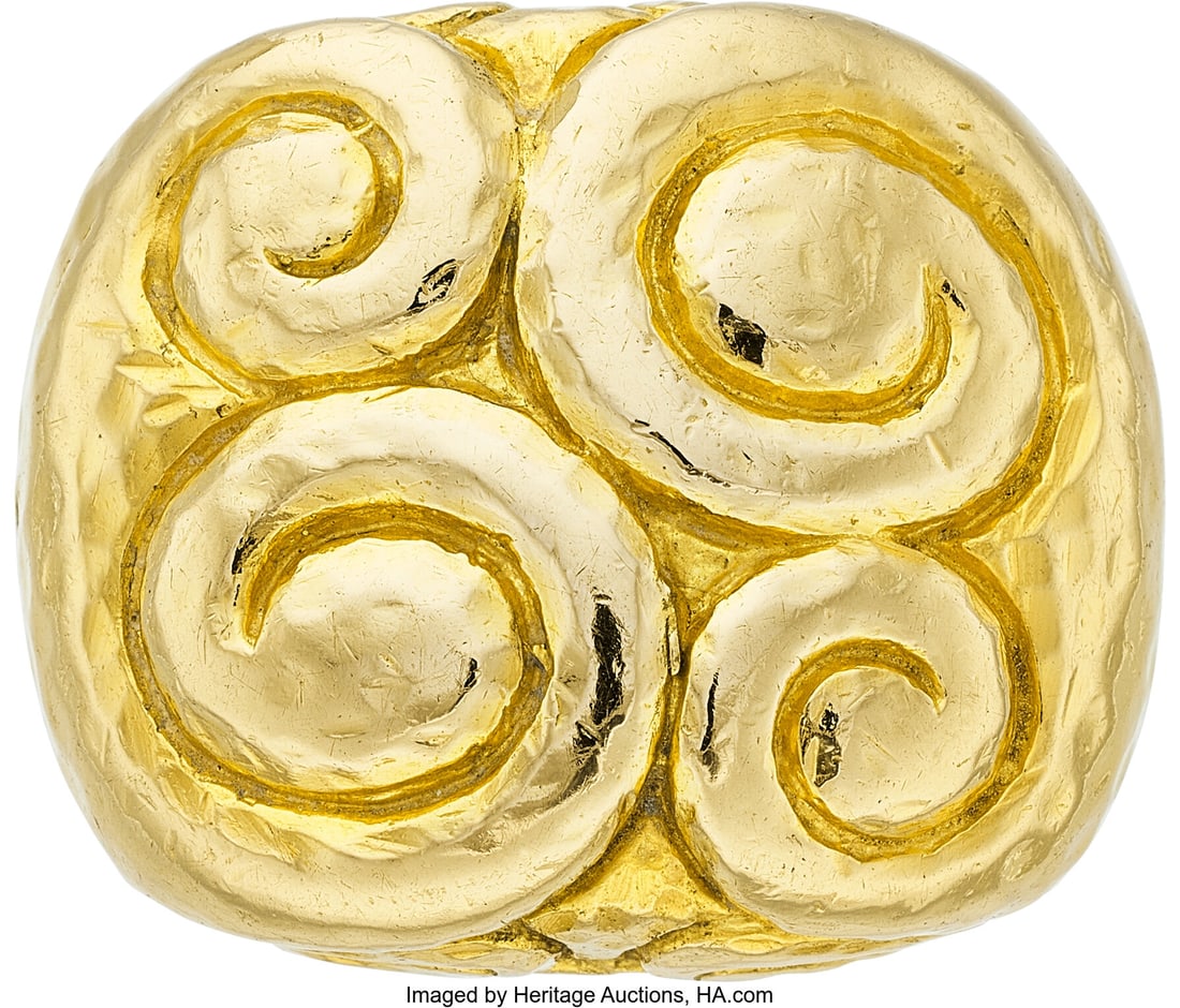 David Webb Gold Ring Metal: 18k gold Marked: fo: David Webb Gold Ring Metal: 18k gold Marked: for David Webb Collection: Ancient World Weight: 28.20 grams Size: 6 (not sizeable) Property of a New Mexico