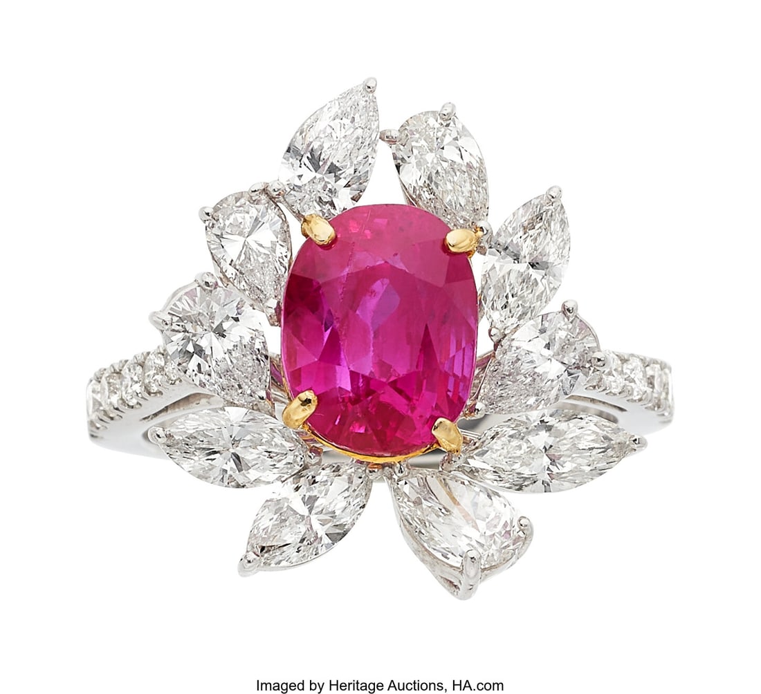 Burma Ruby, Diamond, White Gold Ring Stones: Ov (1 of 5)