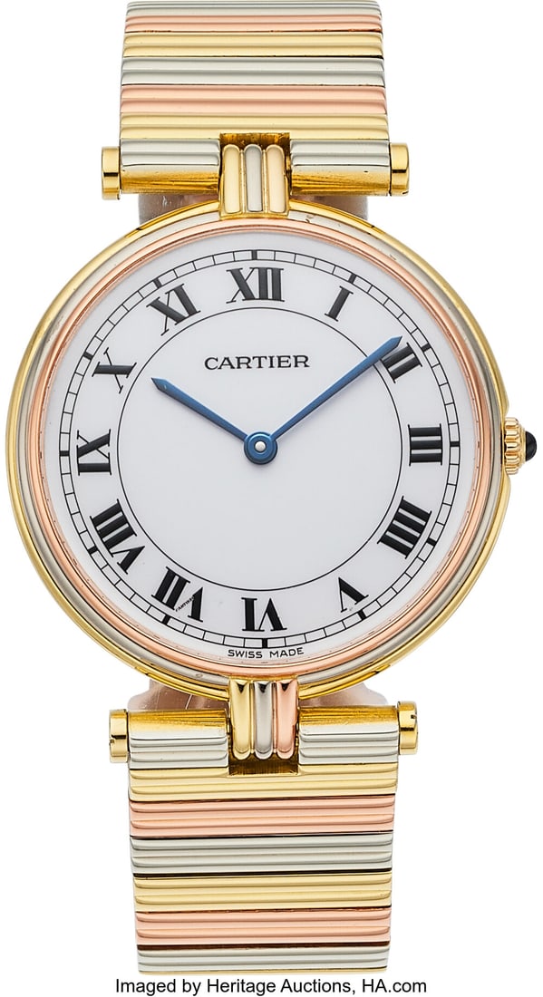 Cartier Gold "Vendôme" Watch Case: 30 mm, roun: Cartier Gold "Vendôme" Watch Case: 30 mm, round, 18k gold, caseback secured by 2 screws, sapphire cabochon crown, synthetic sapphire crystal, 810036595 