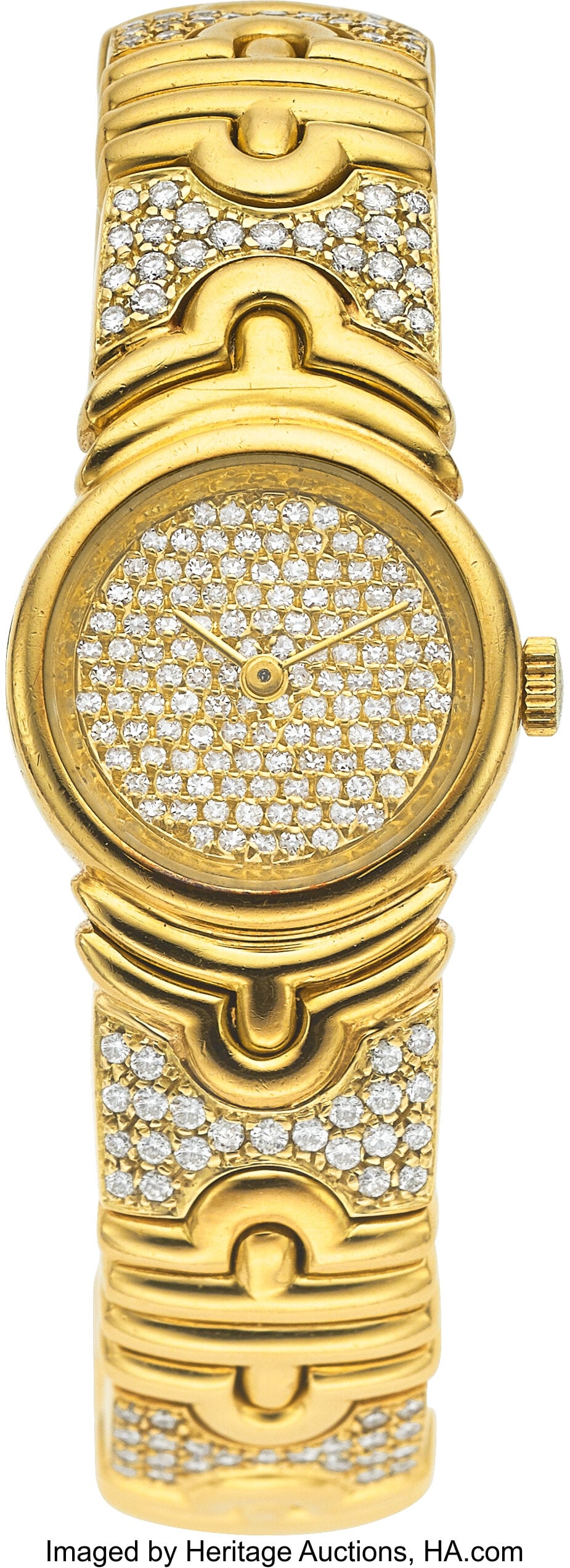 Swiss Diamond, Gold Watch Case: 21 mm, round, 1: Swiss Diamond, Gold Watch Case: 21 mm, round, 18k gold, snapback, mineral crystal Dial: Diamond-set, gold-tone Baton hour and minute hands Movement&colo