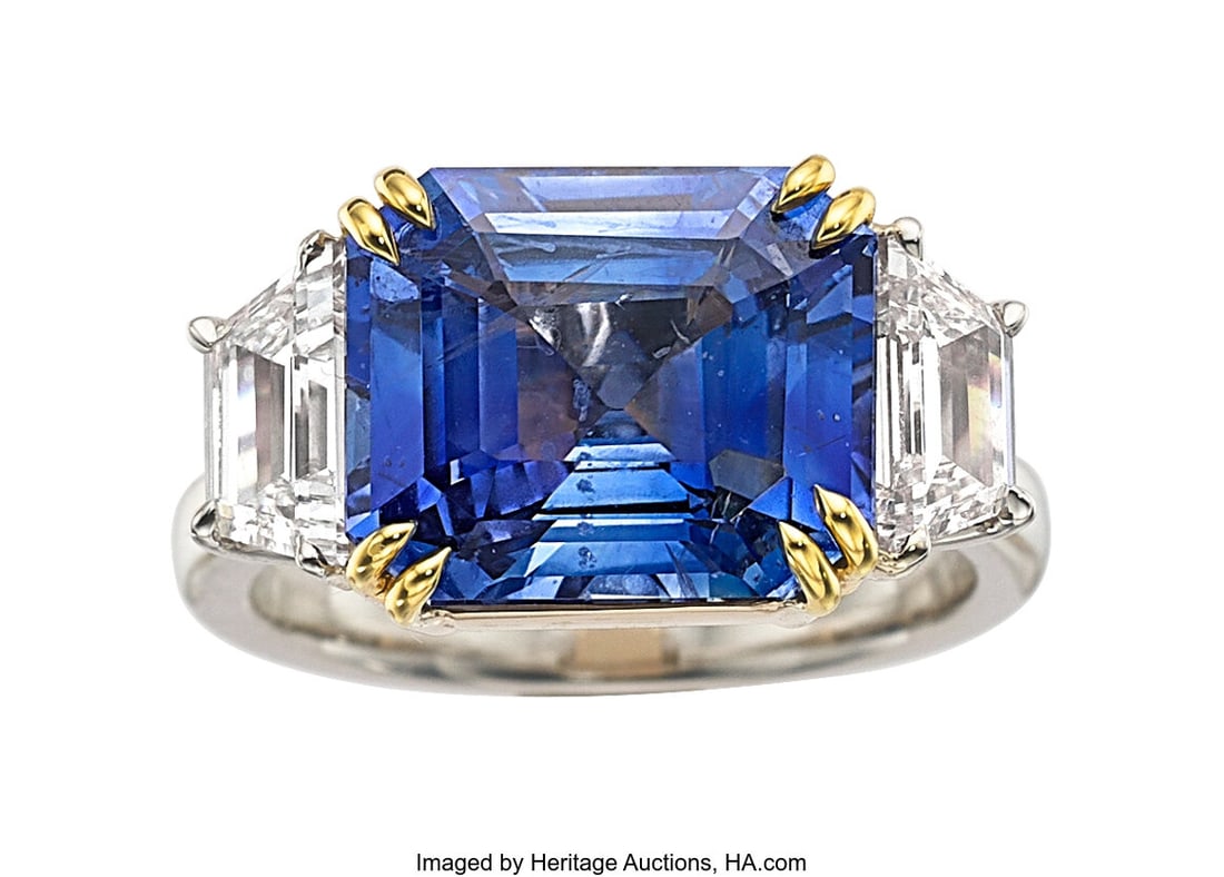 Ceylon Sapphire, Diamond, Platinum, Gold Ring S (1 of 5)