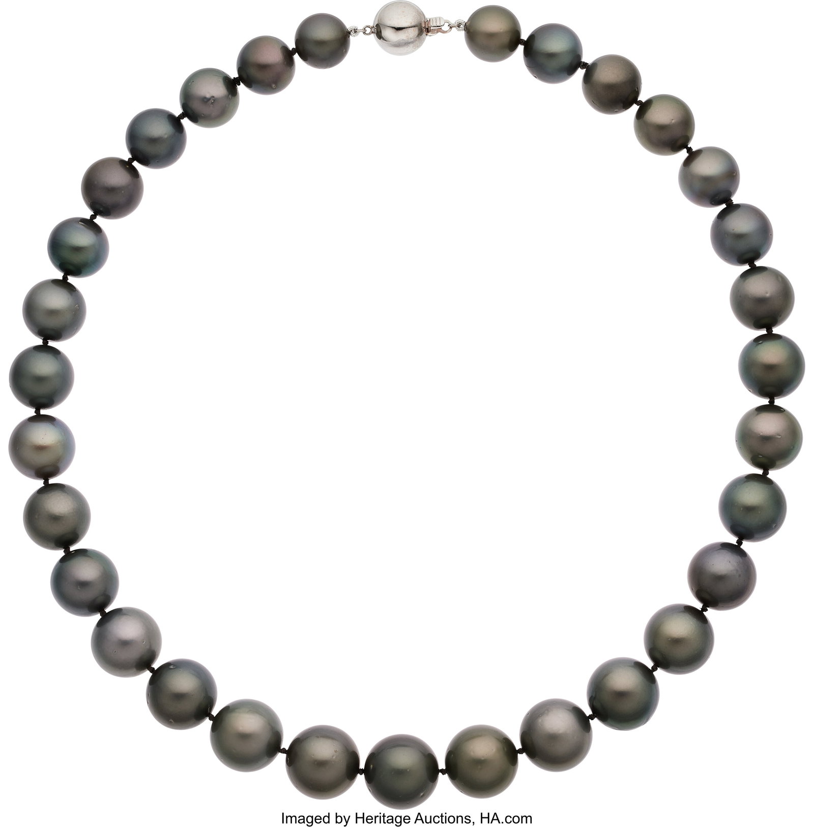 South Sea Cultured Pearl, White Gold Necklace : South Sea Cultured Pearl, White Gold Necklace Pearls: South Sea cultured pearls measuring 12.00 mm - 15.50 mm Metal: 14k white gold Gross Weight: 126.70 gr
