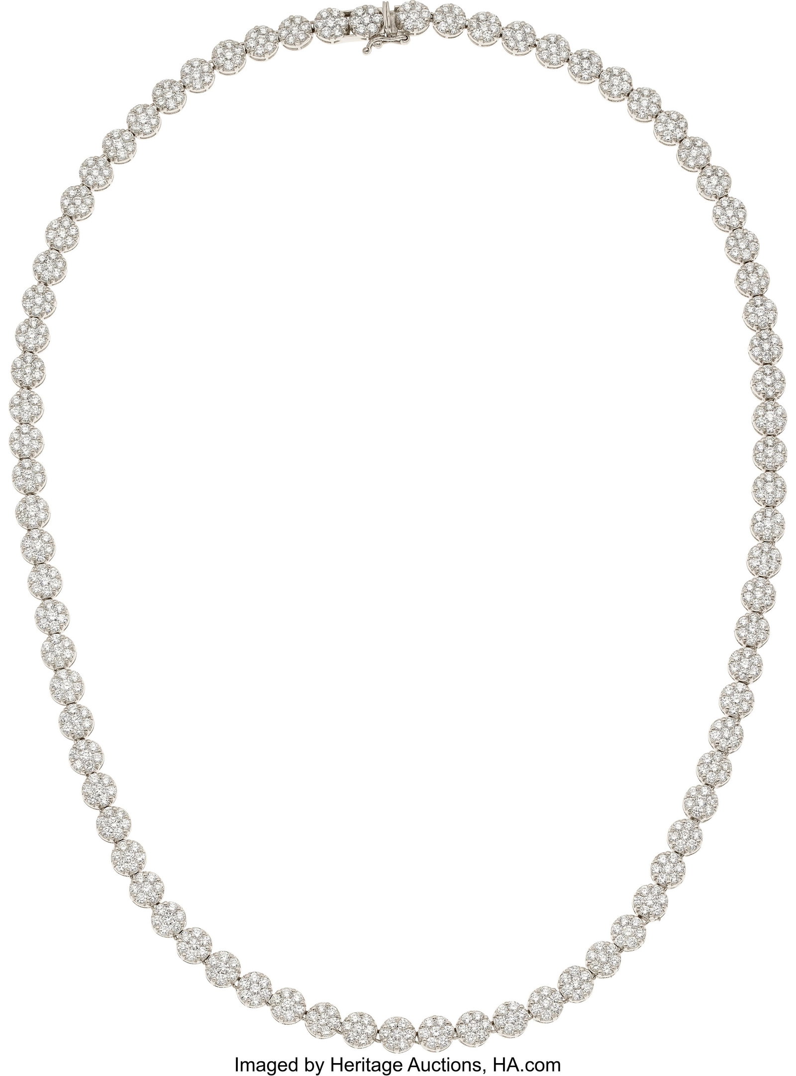 Diamond, White Gold Necklace Stones: Full-cut d: Diamond, White Gold Necklace Stones: Full-cut diamonds weighing a total of approximately 9.50 carats Metal: 18k white gold Gross Weight: 24.20 grams Dimensions&co