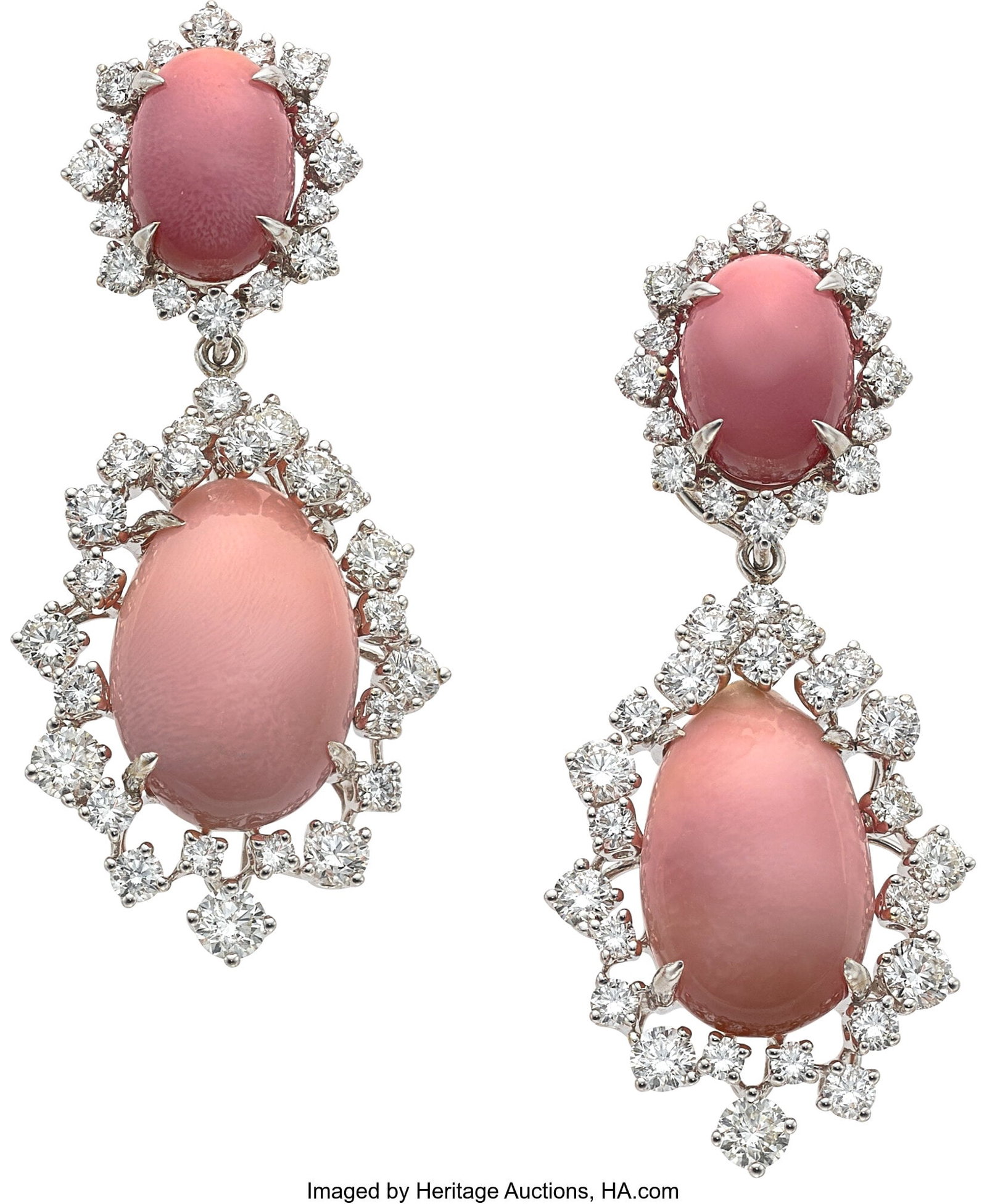 Conch Pearl, Diamond, White Gold Convertible Ea: Conch Pearl, Diamond, White Gold Convertible Earrings Stones: Full-cut diamonds weighing a total of approximately 2.50 carats Pearls: Conch pearls measuring 6.70 