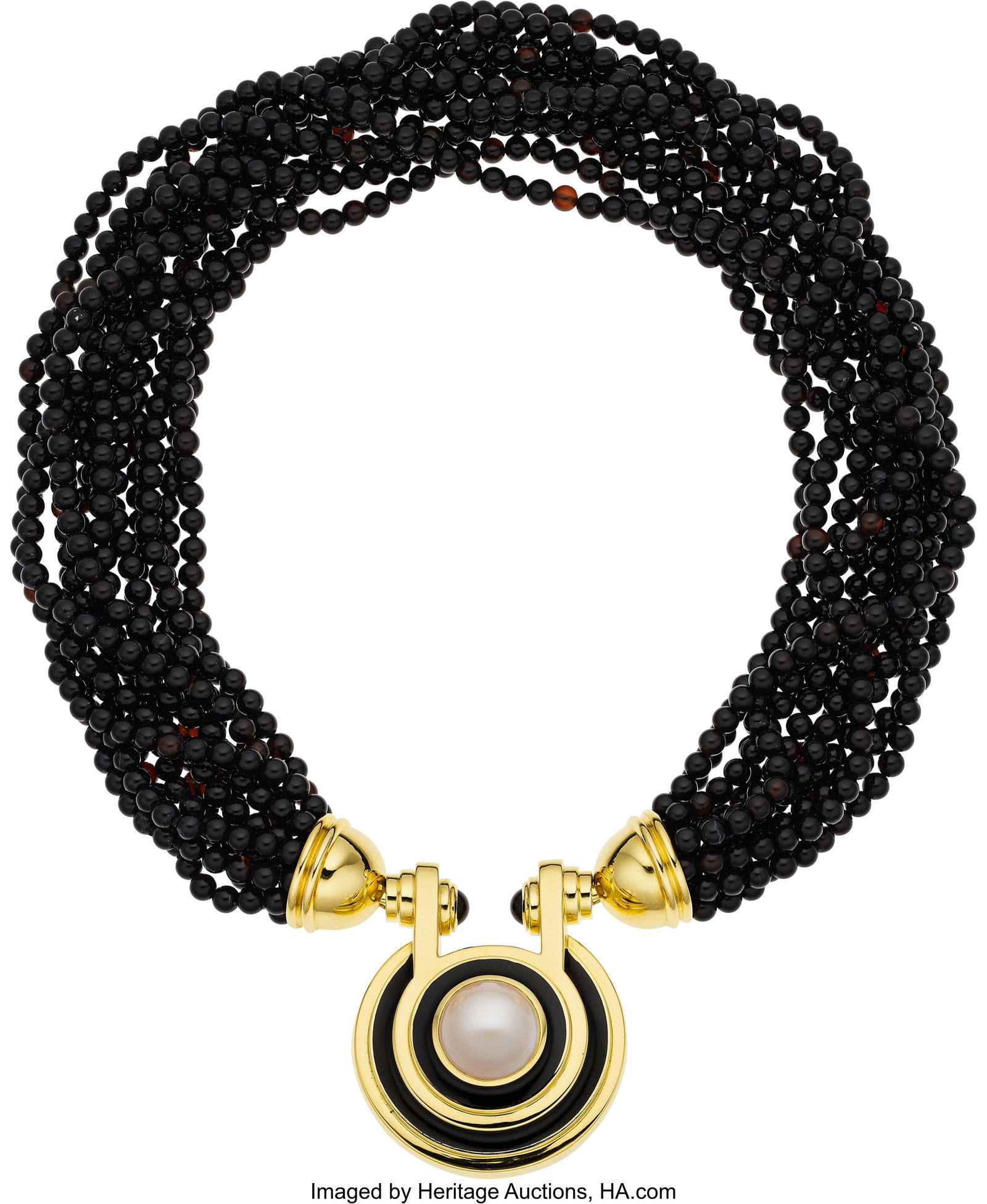 Orlanda Olsen Black Onyx, Mabé Pearl, Enamel, G: Orlanda Olsen Black Onyx, Mabé Pearl, Enamel, Gold Necklace Stones: Black onyx beads and cabochons Pearl: Mabé pearl measuring 15.00 mm Element&colon