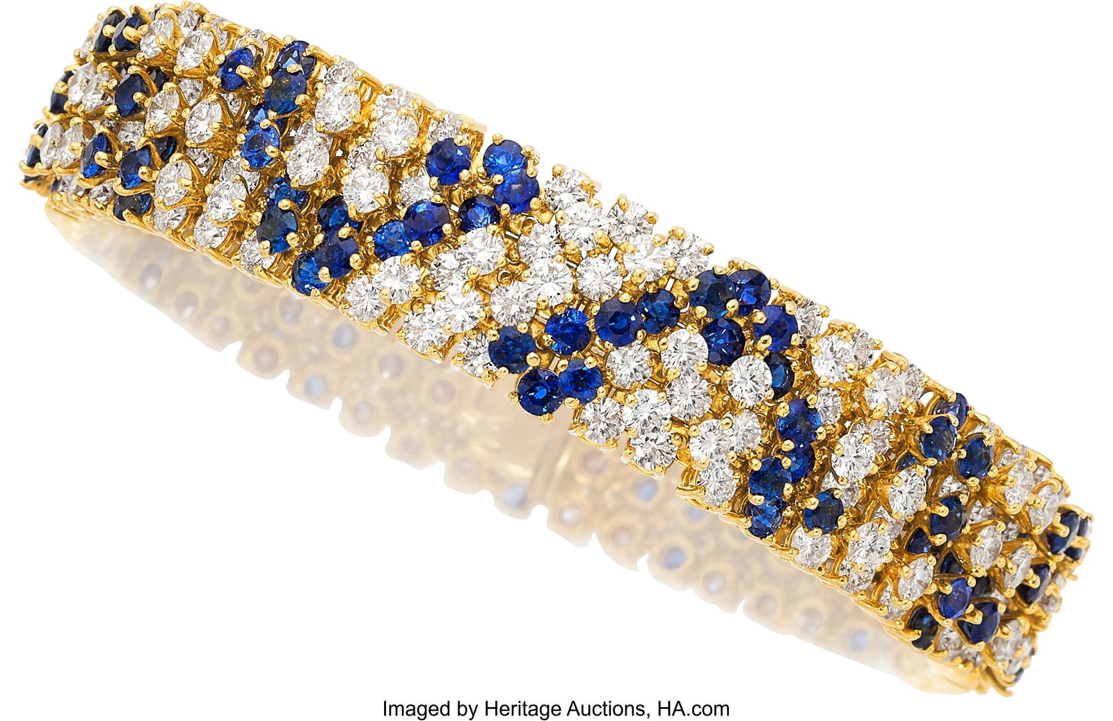 Hammerman Bros. Sapphire, Diamond, Gold Bracele: Hammerman Bros. Sapphire, Diamond, Gold Bracelet Stones: Round-shaped sapphires weighing a total of approximately 15.50 carats; full-cut diamonds weighing a total 