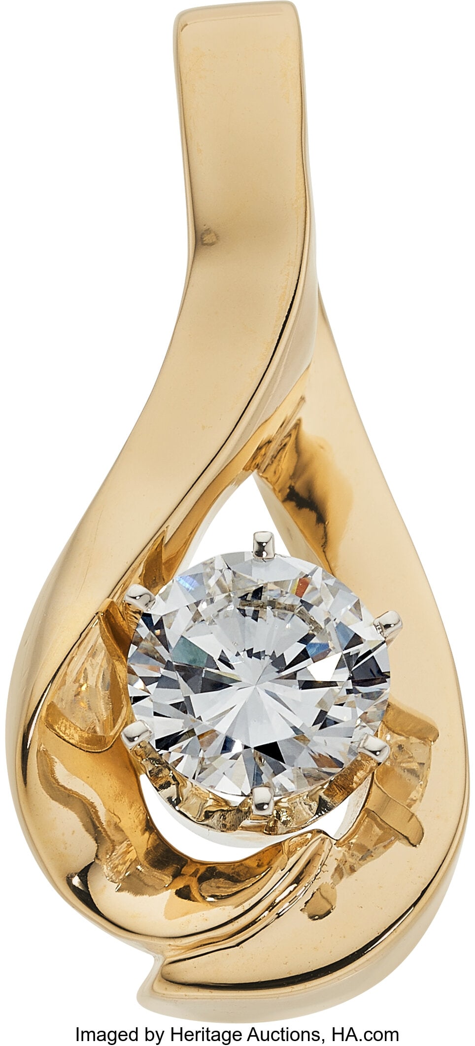 Diamond, Gold Pendant Stones: Round brilliant-c: Diamond, Gold Pendant Stones: Round brilliant-cut diamond weighing 2.00 carats Metal: 14k gold Gross Weight: 7.50 grams Dimensions: 1-1/4 inches x 9&sol