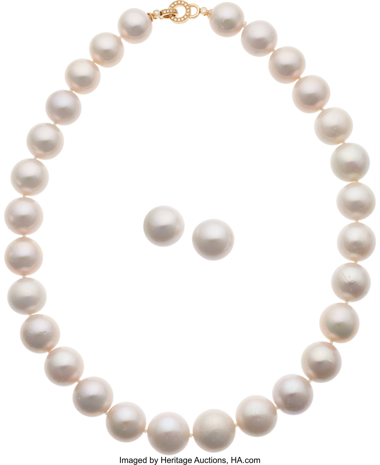 South Sea Cultured Pearl, Diamond, Gold Jewelry : South Sea Cultured Pearl, Diamond, Gold Jewelry Suite Stones: Full-cut diamonds weighing 0.13 carats Pearls: South Sea cultured pearls measuring 12.90 mm - 15&per