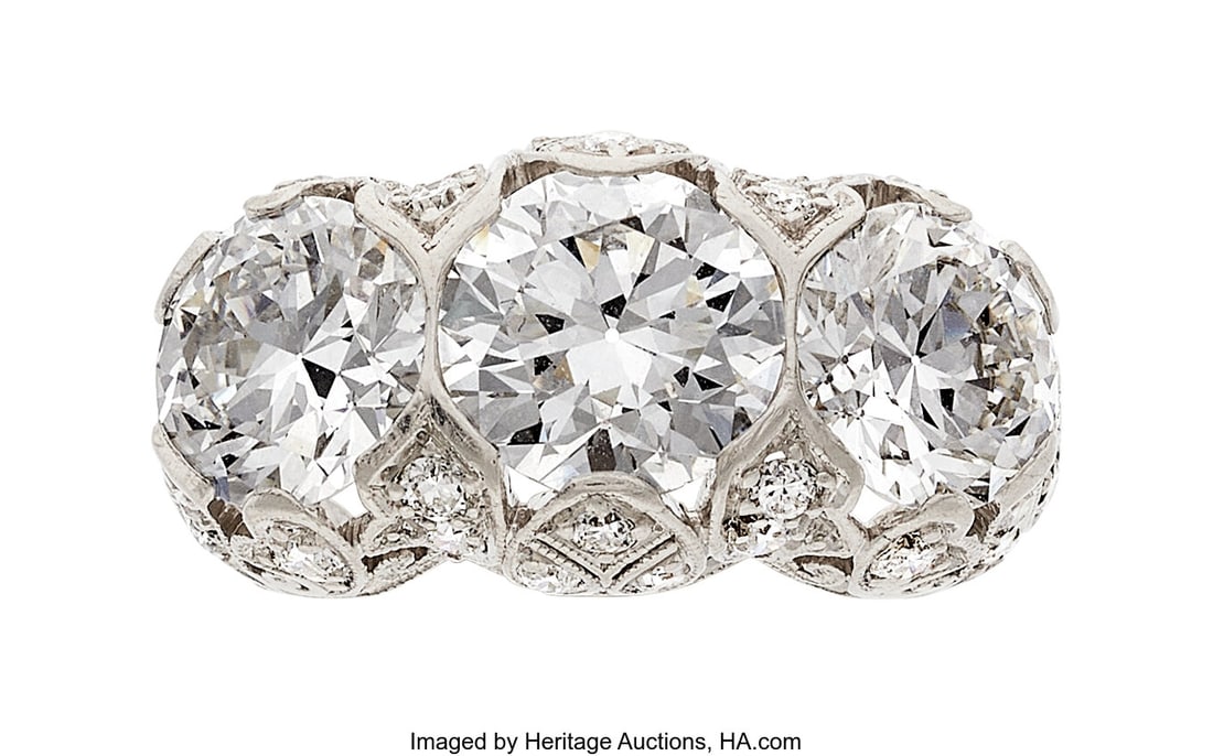 Art Deco Diamond, Platinum Ring Stones: Round b: Art Deco Diamond, Platinum Ring Stones: Round brilliant-cut diamonds weighing a total of 3.94 carats; round brilliant, circular brilliant, round modified brilliant-