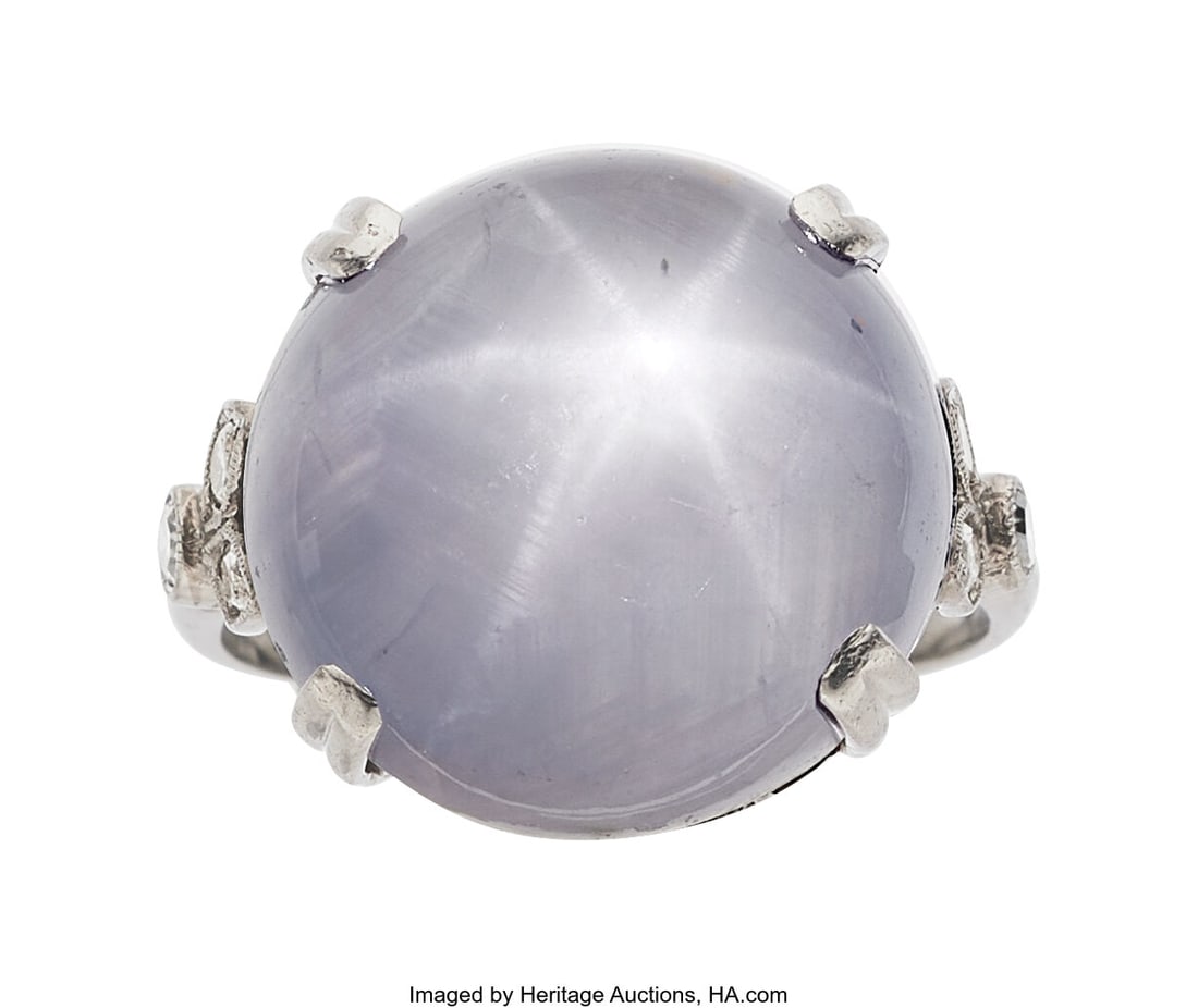 Art Deco Star Sapphire, Diamond, Platinum Ring : Art Deco Star Sapphire, Diamond, Platinum Ring Stones: Star sapphire cabochon; single-cut and marquise-shaped diamonds weighing a total of approximately 0.15 carat Metal&