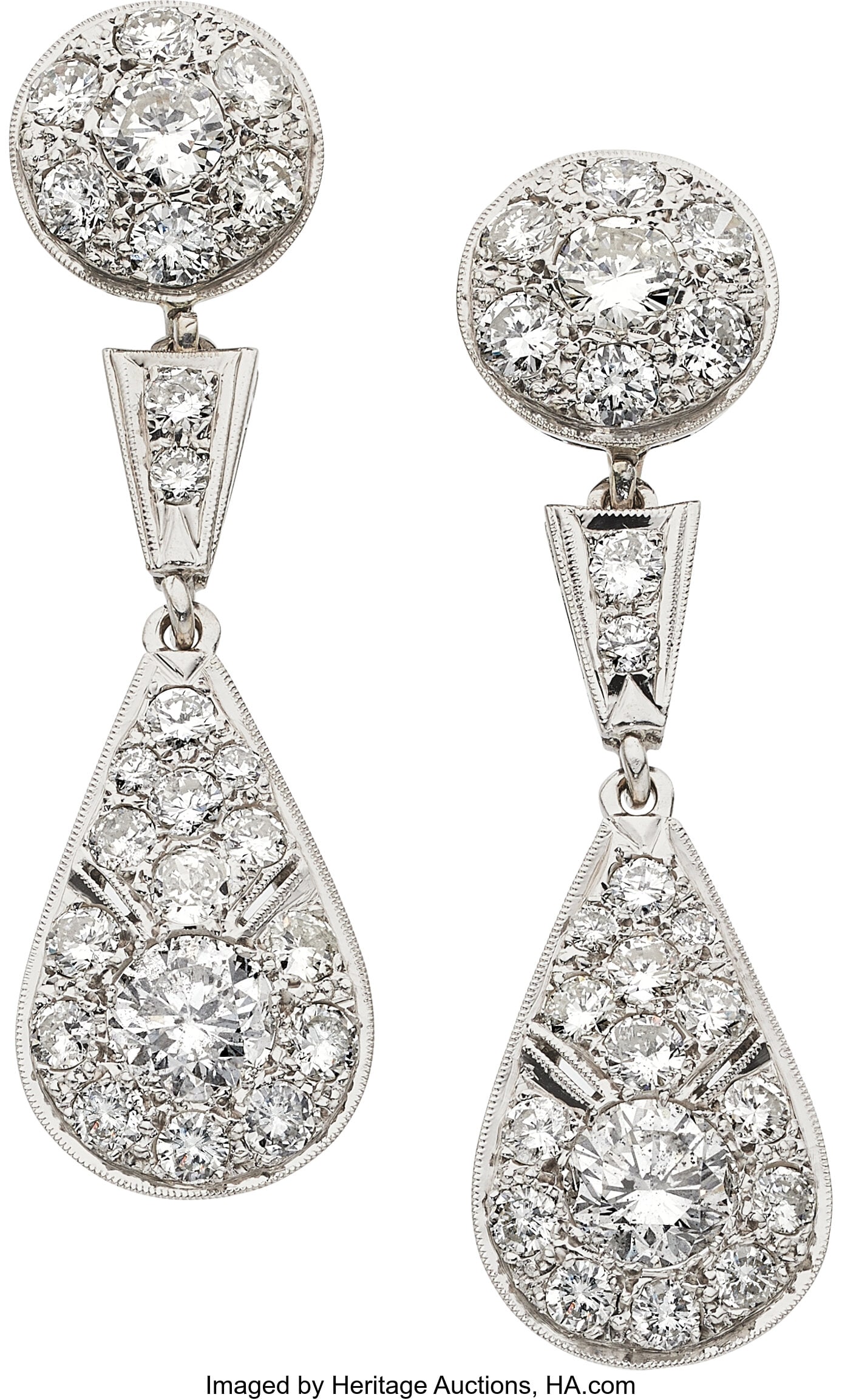 Diamond, White Gold Earrings Stones: Round bril: Diamond, White Gold Earrings Stones: Round brilliant-cut diamonds weighing a total of approximately 1.50 carats; full-cut diamonds weighing a total of approximately