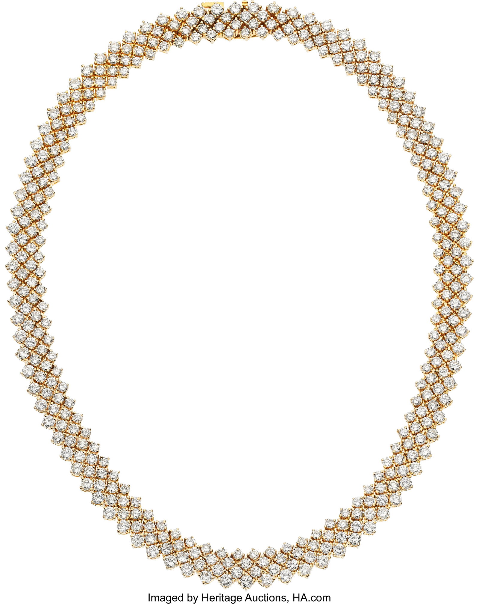 Diamond, Gold Necklace Stones: Full-cut diamond: Diamond, Gold Necklace Stones: Full-cut diamonds weighing a total of approximately 26.00 carats Metal: 14k gold Gross Weight: 60.30 grams Dimensions: 15