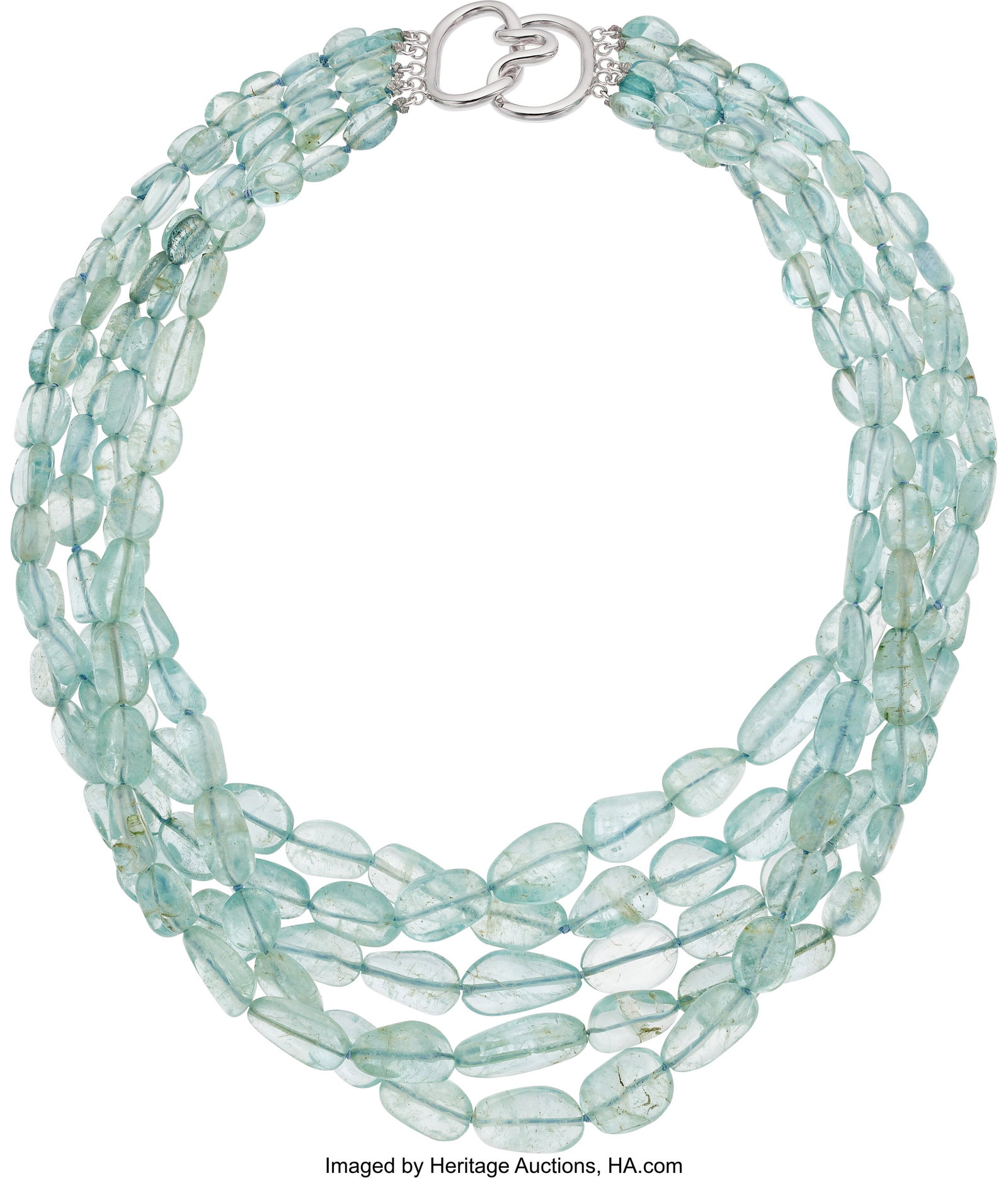 Verdura Aquamarine, White Gold Necklace Stones : Verdura Aquamarine, White Gold Necklace Stones Aquamarine beads Metal: 18k white gold Marked: Verdura Gross Weight: 164.60 grams Dimensions: 17 inches x 2 inches