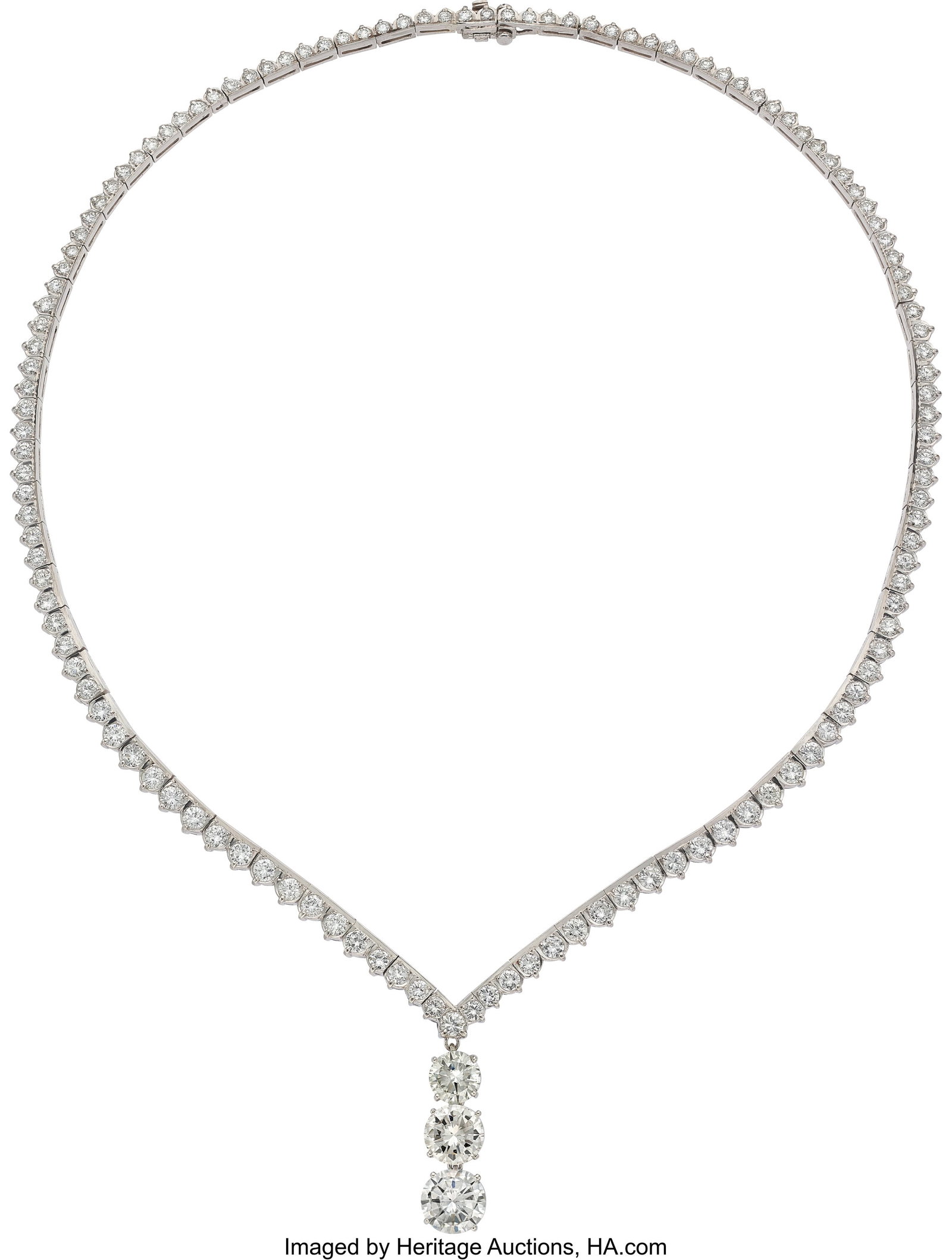 Diamond, Platinum Necklace Stones: Round brilli: Diamond, Platinum Necklace Stones: Round brilliant-cut diamonds weighing a total of 6.89 carats; full-cut diamonds weighing a total of approximately 5.95 carats