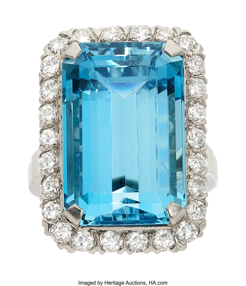Aquamarine, Diamond, Platinum Ring Stones: Emer (1 of 4)