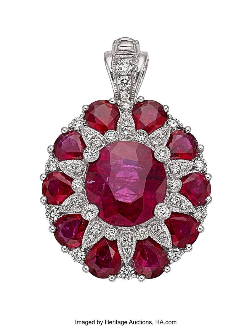 Sabrina Burma Ruby, Diamond, Platinum Ring-Pend - 2