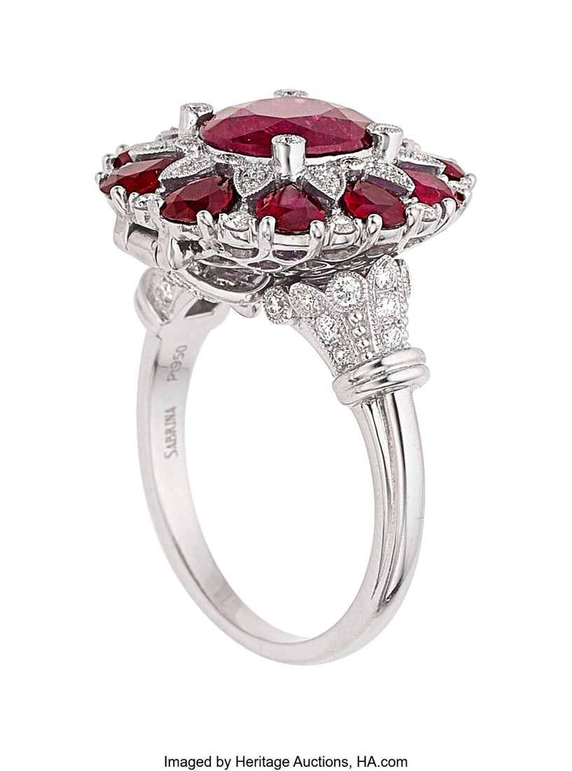 Sabrina Burma Ruby, Diamond, Platinum Ring-Pend - 3