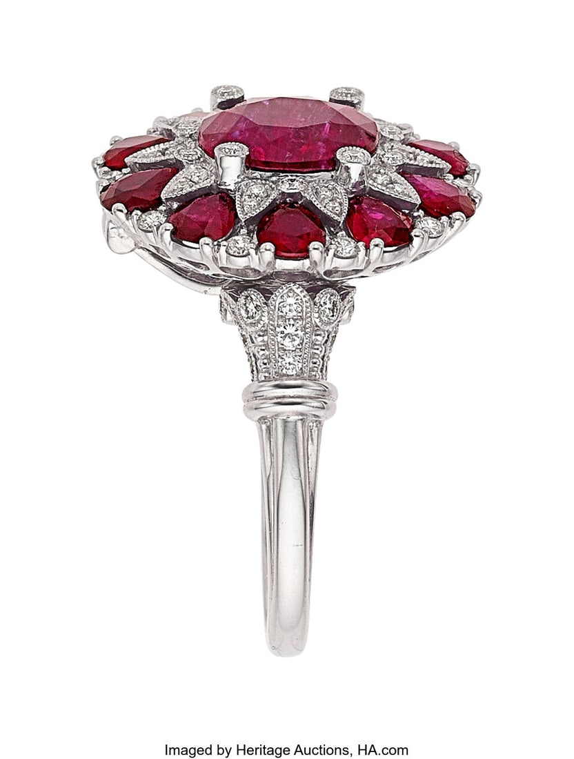 Sabrina Burma Ruby, Diamond, Platinum Ring-Pend - 4
