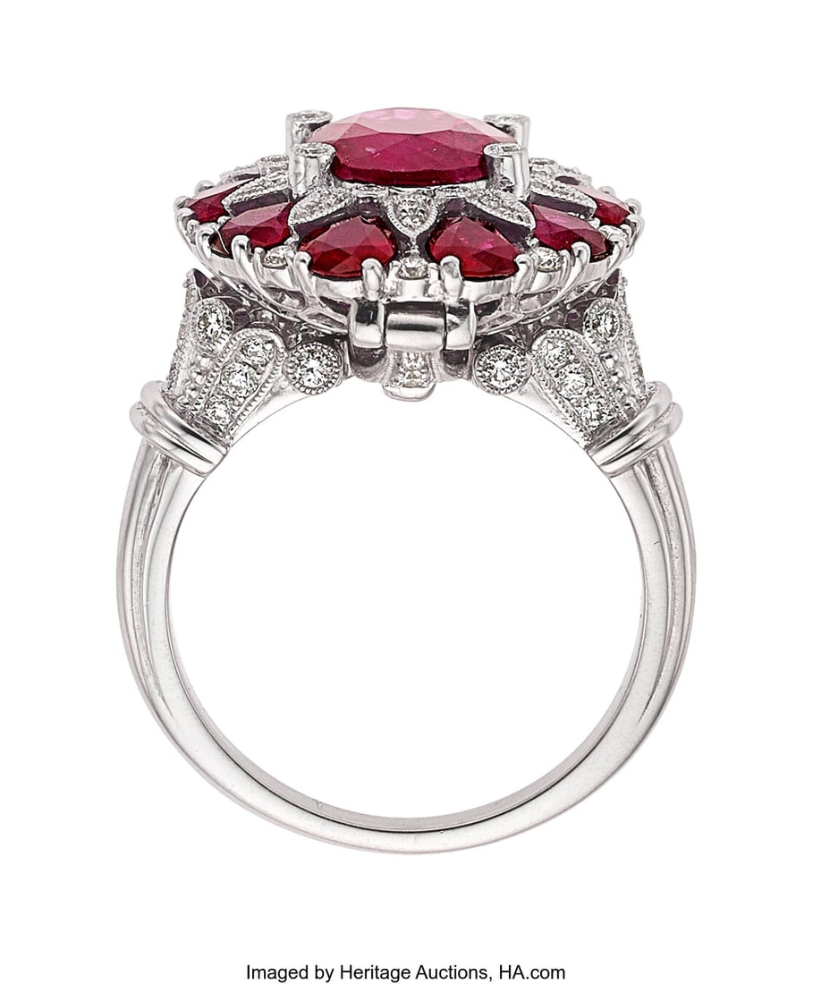 Sabrina Burma Ruby, Diamond, Platinum Ring-Pend - 7