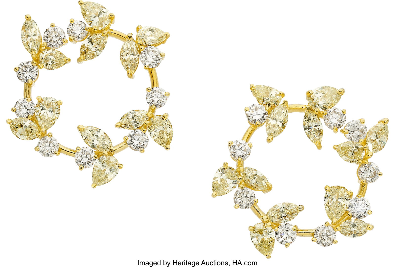 Diamond, Gold Earrings Stones: Pear-shaped diam: Diamond, Gold Earrings Stones: Pear-shaped diamonds weighing a total of approximately 4.45 carats; marquise-shaped diamonds weighing a total of approximately 2.85