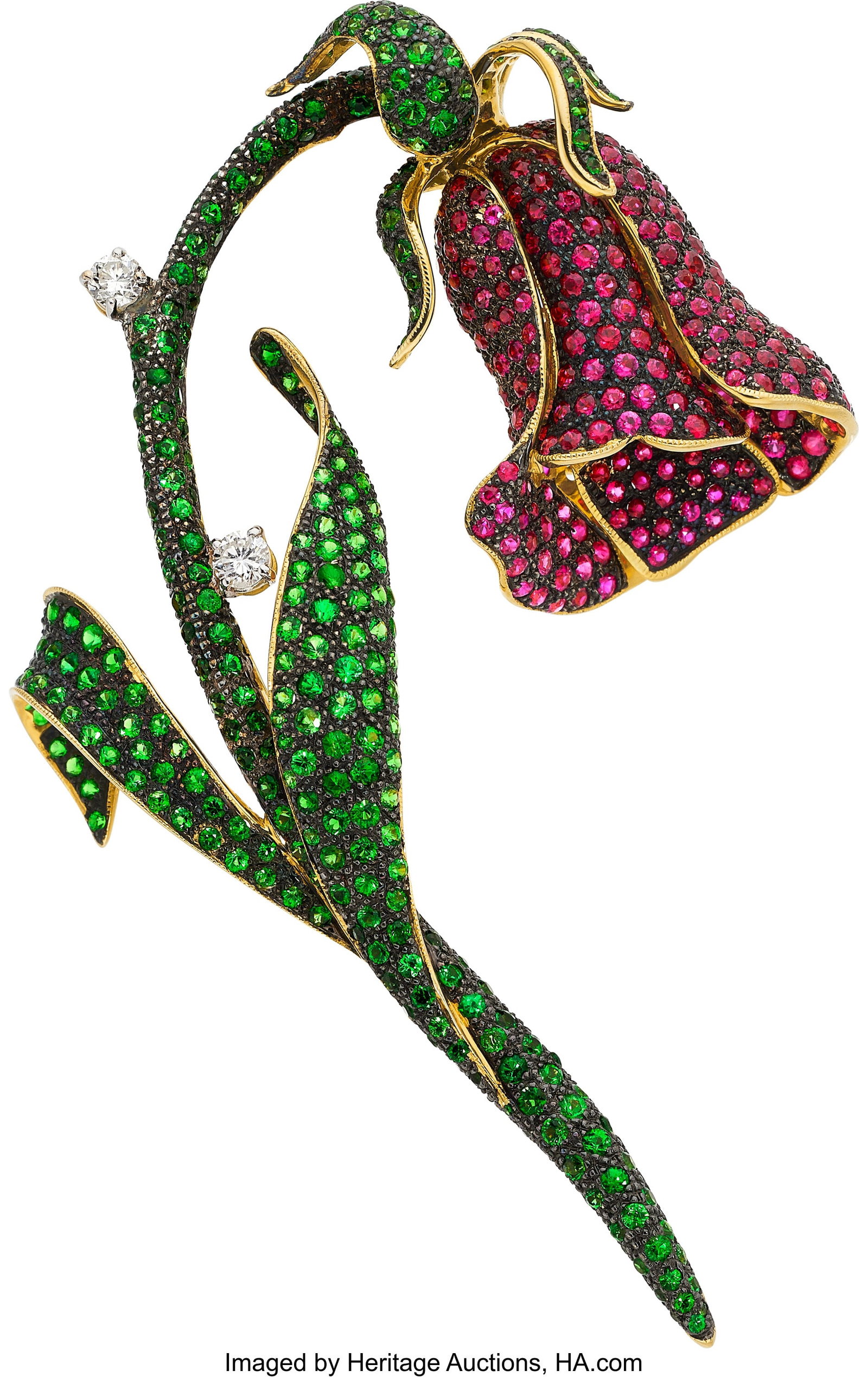 Diamond, Ruby, Tsavorite Garnet, Gold Brooch St (1 of 1)