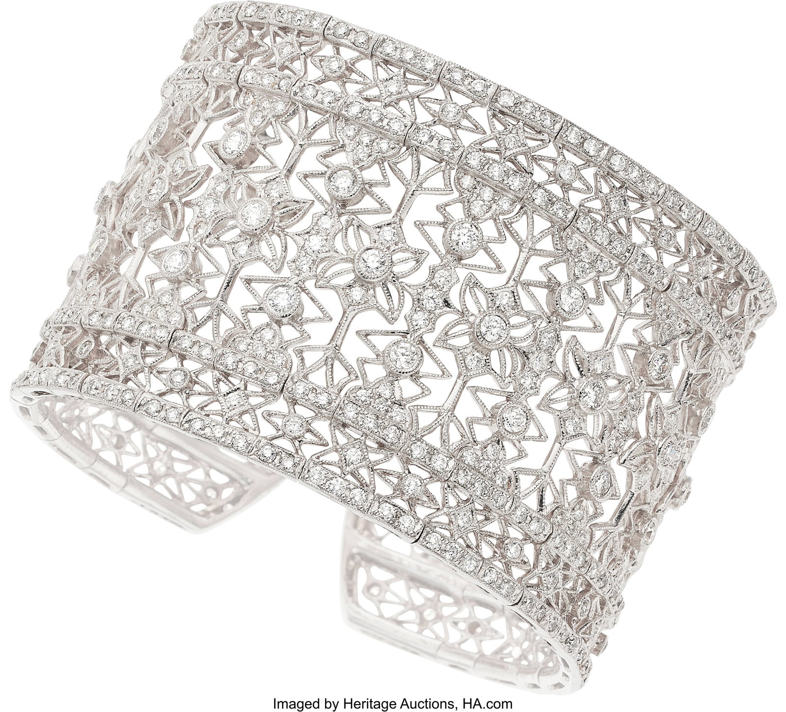 Diamond, White Gold Bracelet Stones: Full-cut d: Diamond, White Gold Bracelet Stones: Full-cut diamonds weighing a total of approximately 8.60 carats Metal: 18k white gold Gross Weight: 87.40 grams Dimensions&co