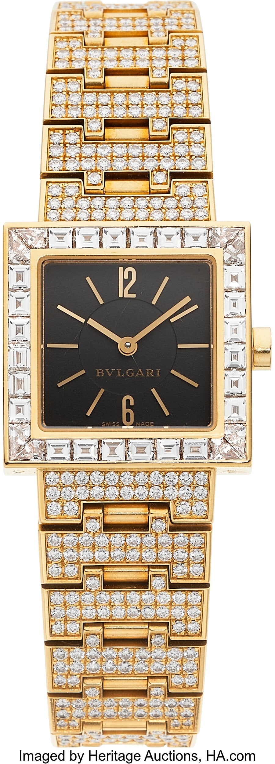 Bvlgari Diamond, Gold "Quadrato" Watch Case: 22: Bvlgari Diamond, Gold "Quadrato" Watch Case: 22 x 22 mm, square, 18k gold, caseback secured by 4 screws, diamond-set bezel, synthetic sapphire crystal, 