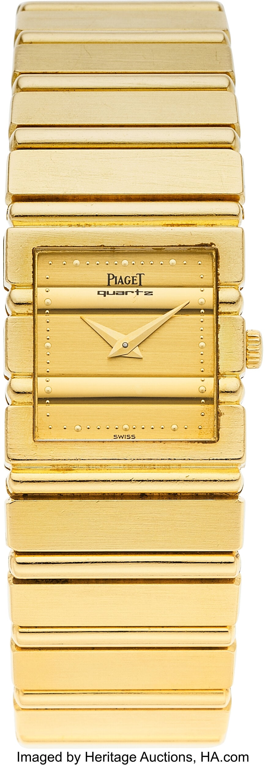 Piaget Gold "Polo" Watch Case: 20 x 20, square,: Piaget Gold "Polo" Watch Case: 20 x 20, square, 18k gold, back secured by 4 screws, synthetic sapphire crown, 8131 C 7001, 401437 Dial: Gold-tone,