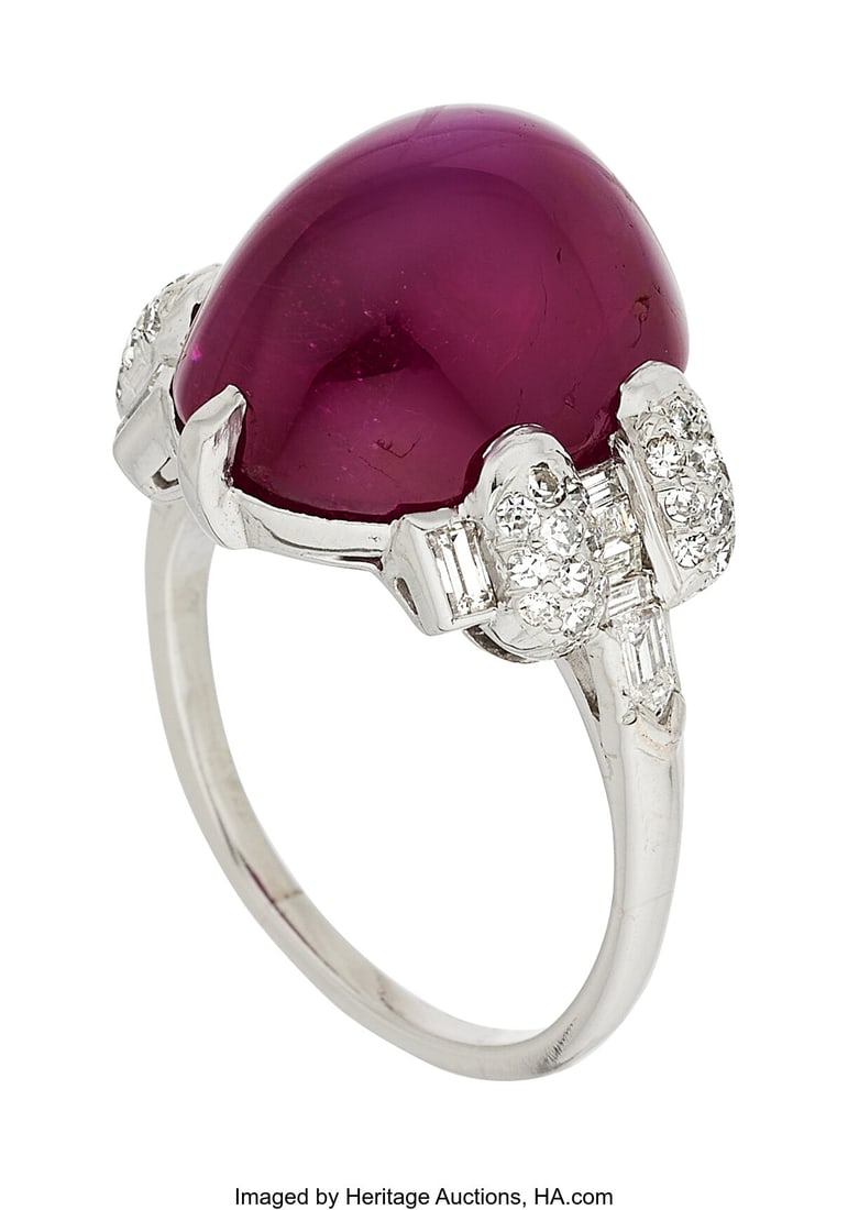 Burma Star Ruby, Diamond, Platinum Ring Stones: - 2